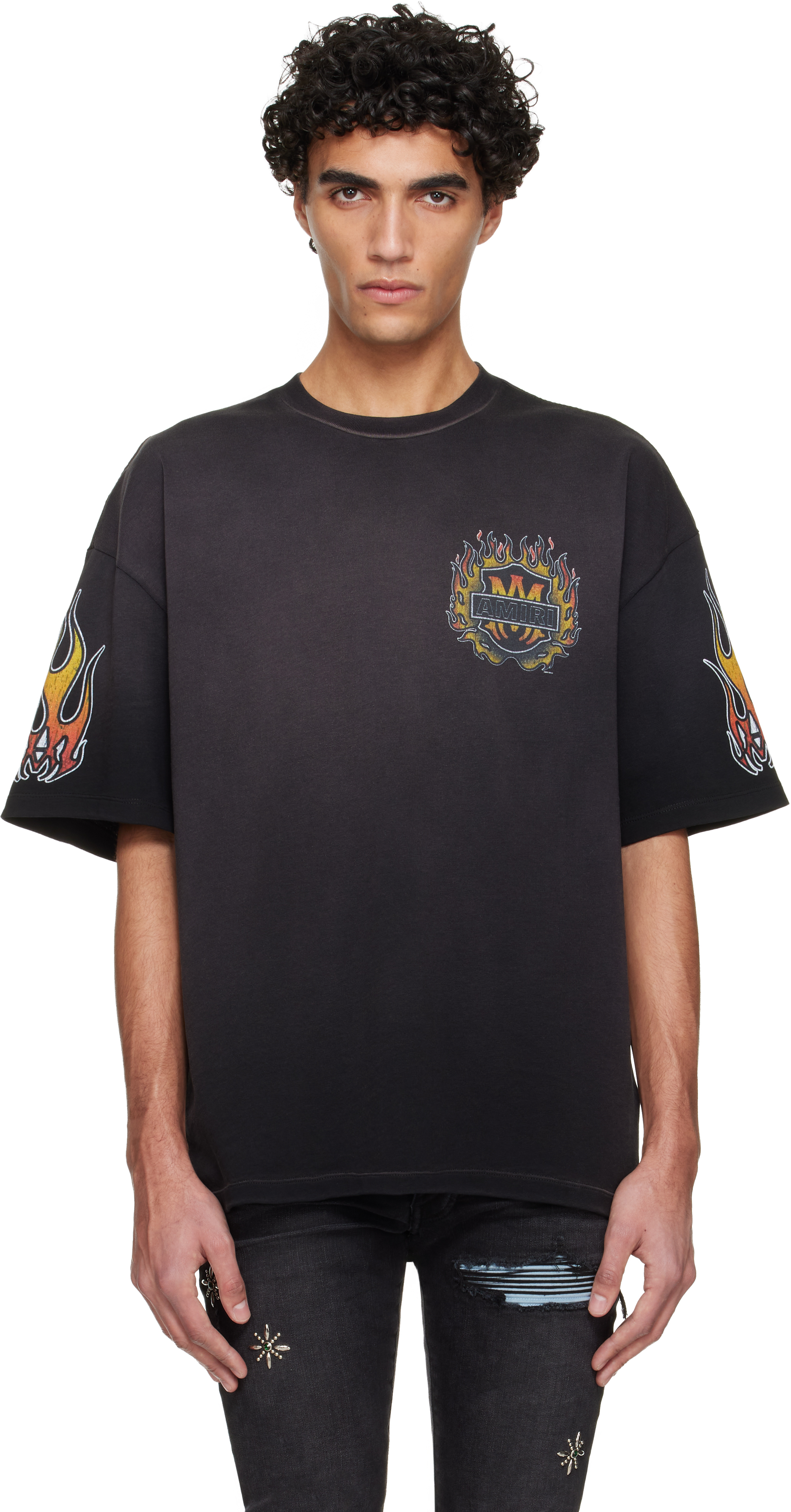 AMIRI: Black MA Flames Oversized T-shirt | SSENSE