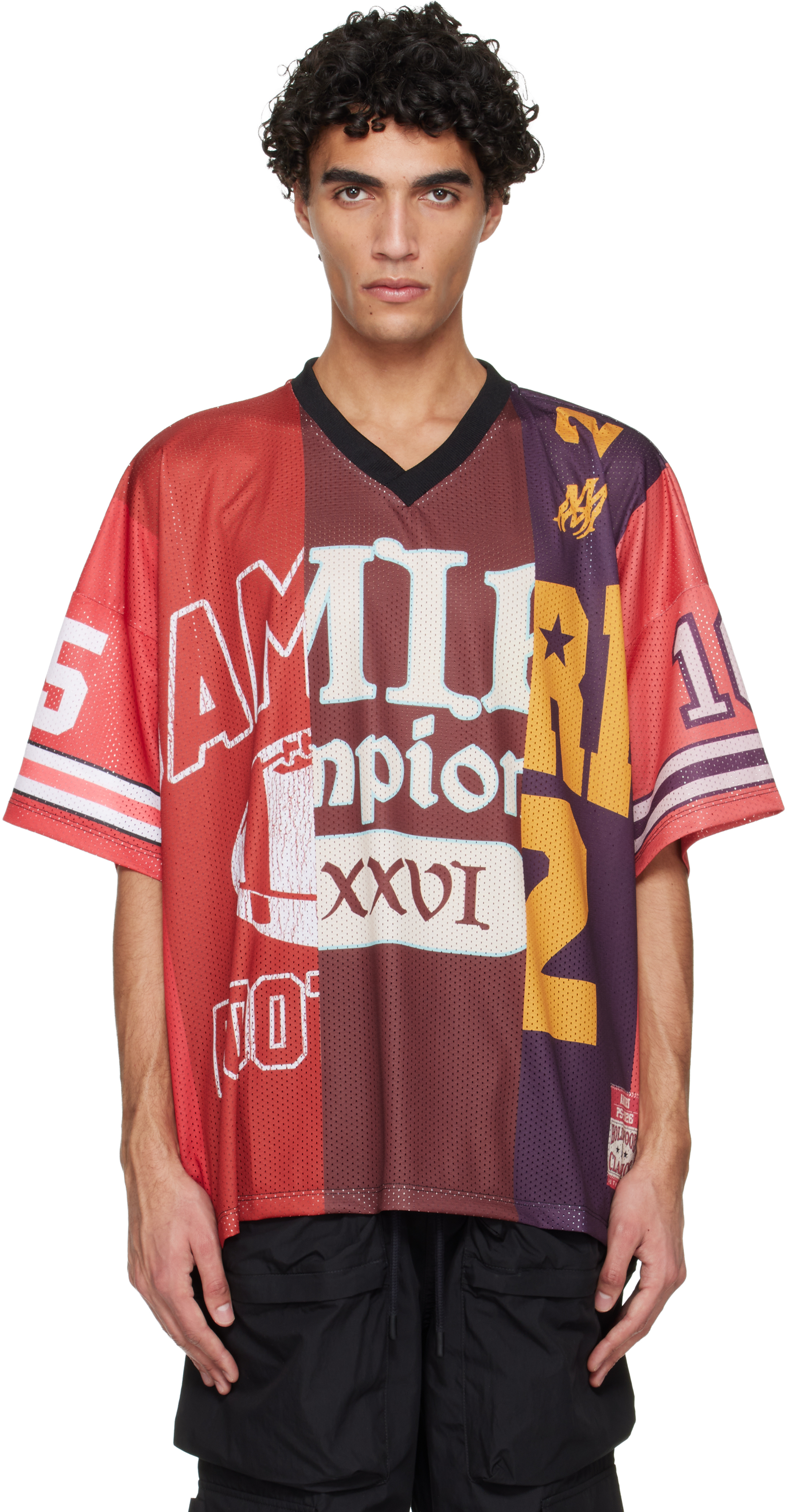 Red Spliced Oversized Mesh T-shirt by AMIRI on Sale