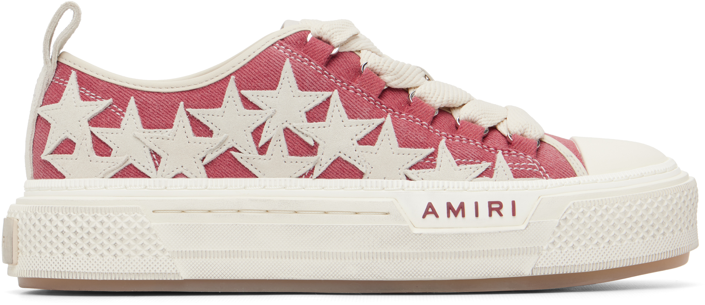 Red Distressed Stars Court Low Sneakers by AMIRI on Sale