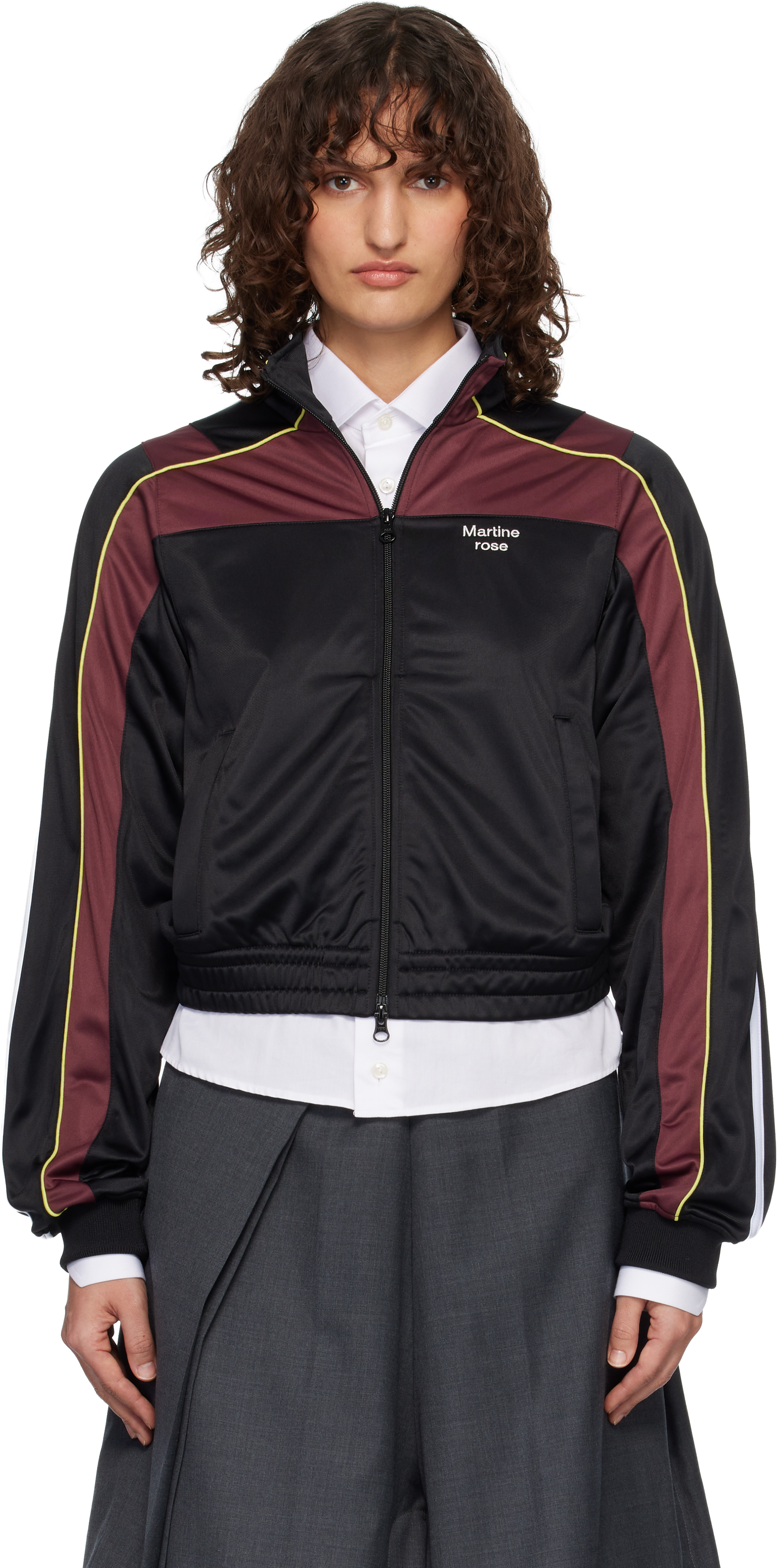 Black & Burgundy Shrunken Track Jacket by Martine Rose on Sale