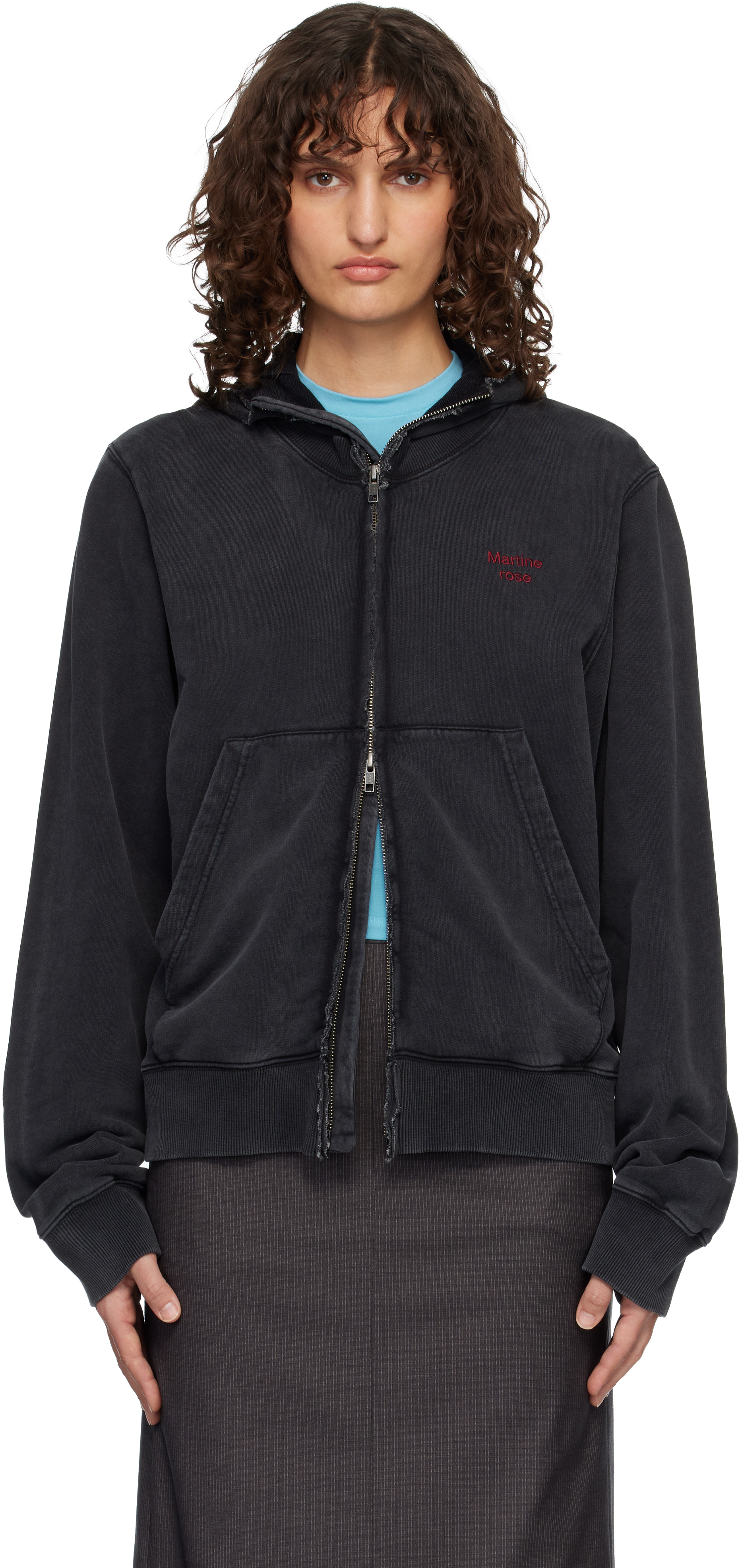 Black Zip Crew Hoodie by Martine Rose on Sale