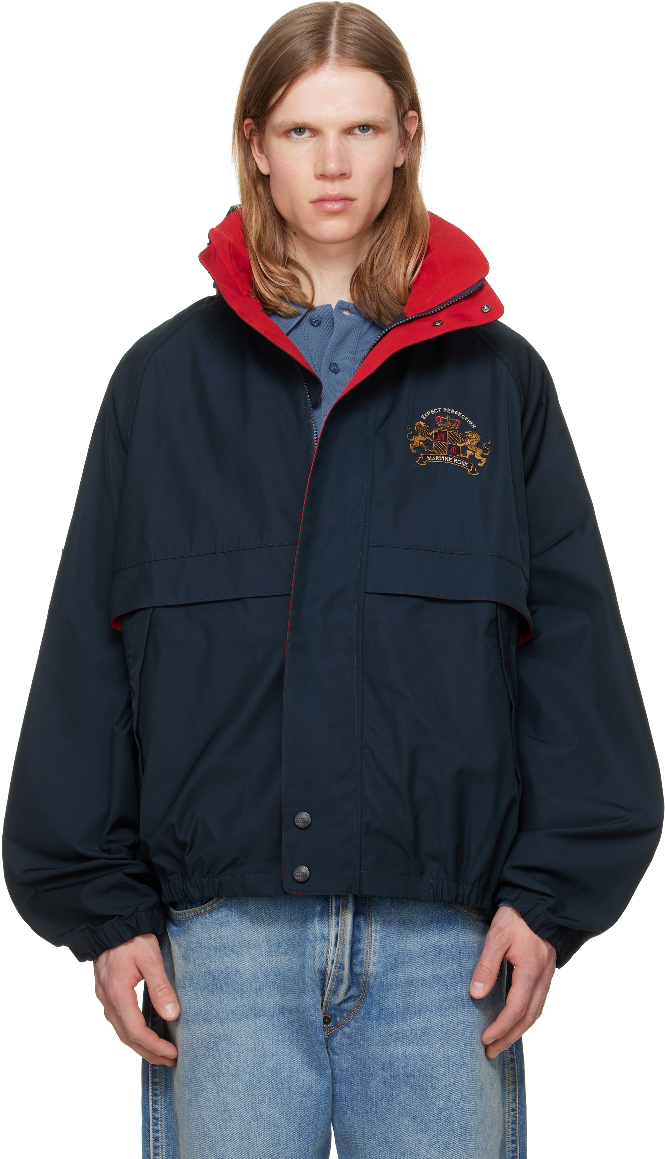 Martine Rose: Navy 'Expect Perfection' Anorak Jacket | SSENSE Canada