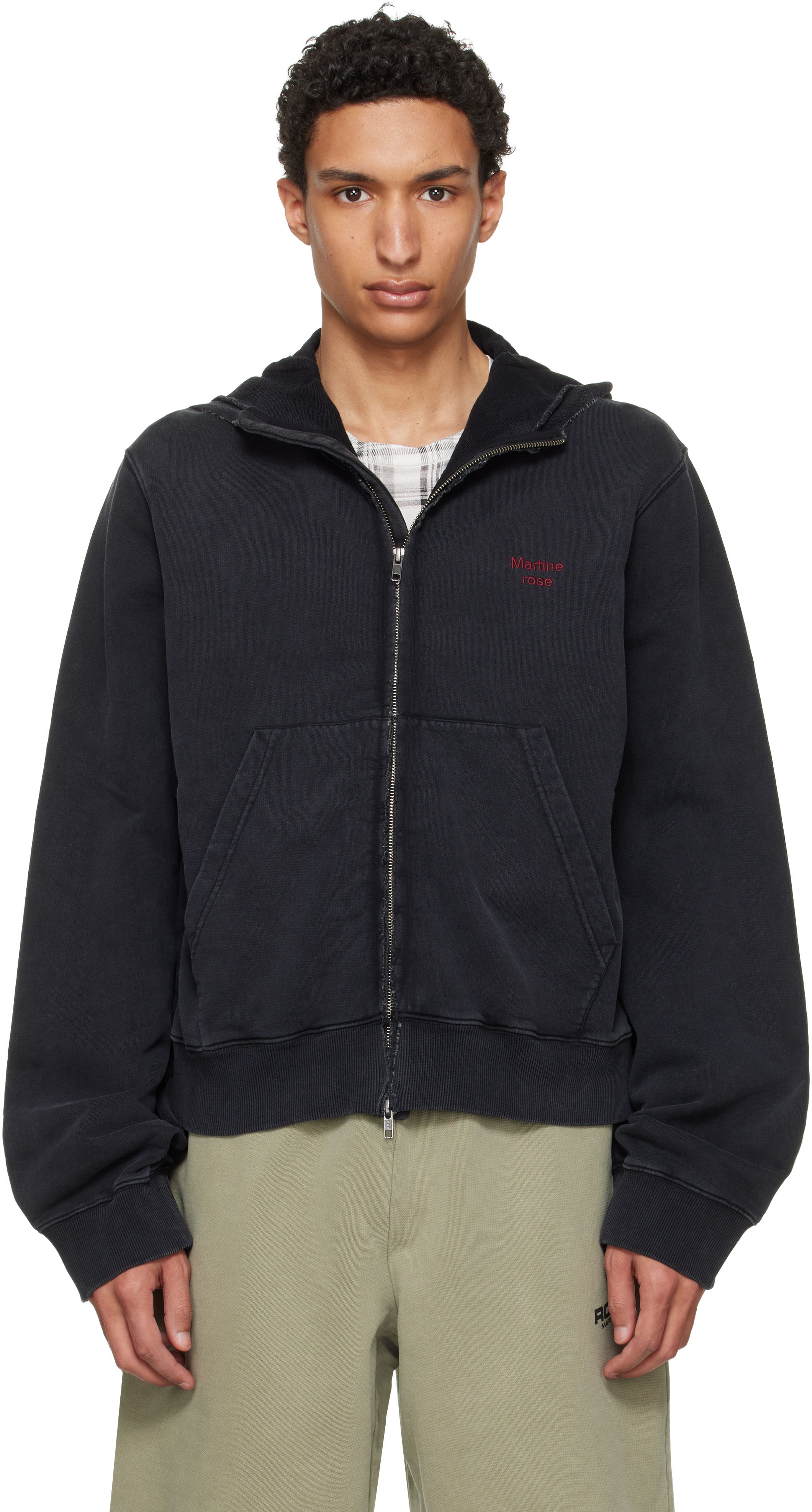 Martine Rose: Black Hooded Zip Crew Jacket | SSENSE