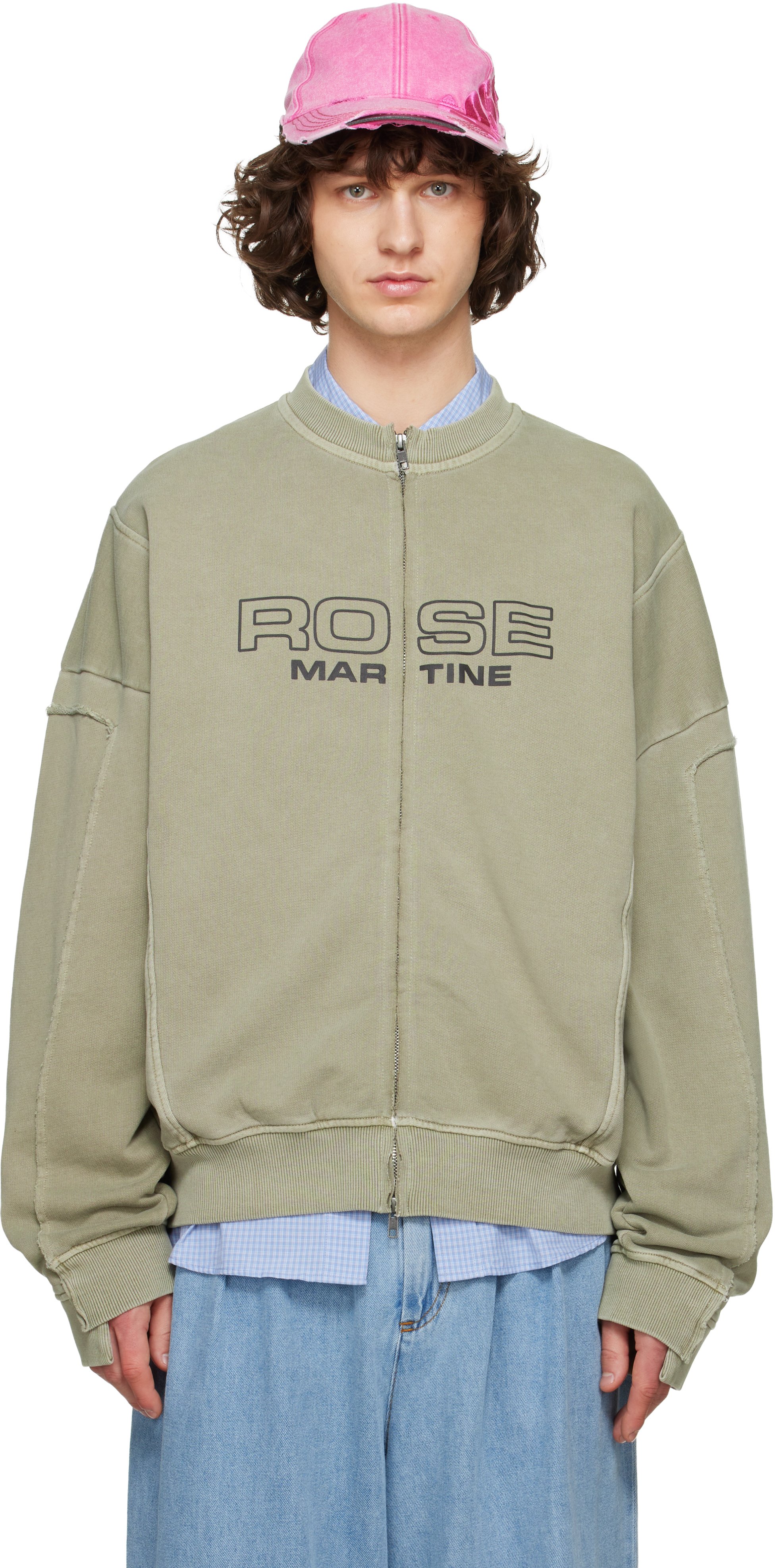 Green Zip Up Crew Sweatshirt by Martine Rose on Sale