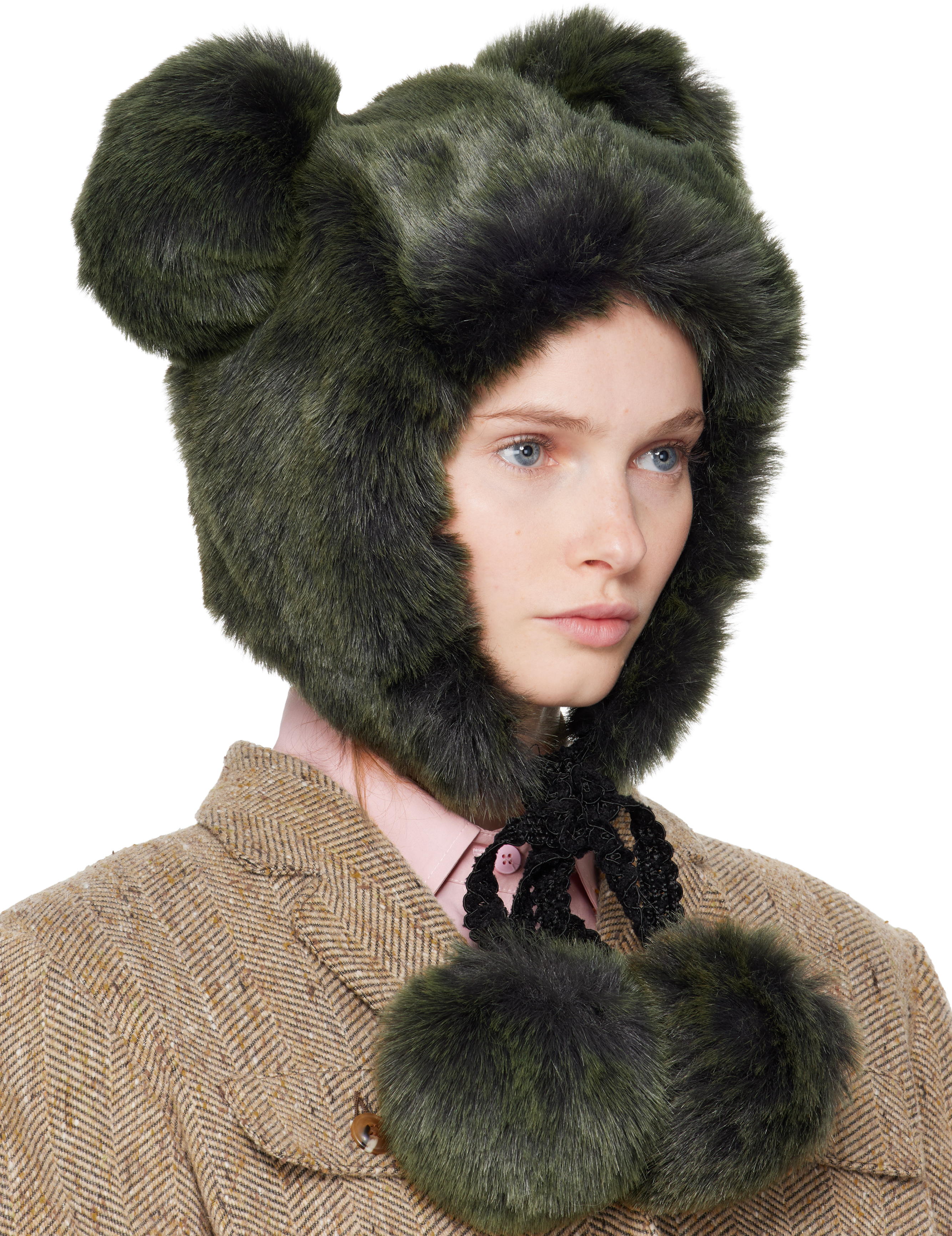 Anna Sui Ssense Exclusive Green Faux Fur Teddy Bear Hat In Green