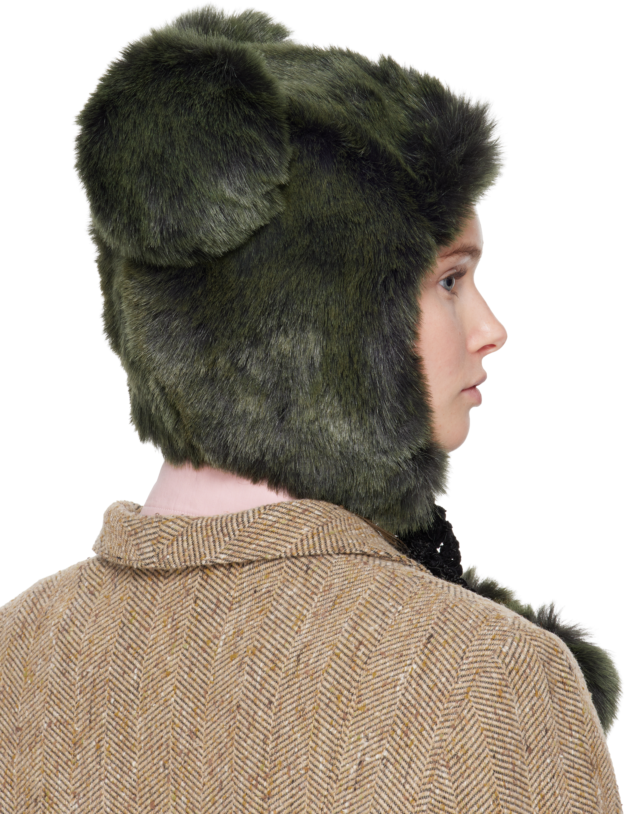 Anna Sui Ssense Exclusive Green Faux Fur Teddy Bear Hat In Green