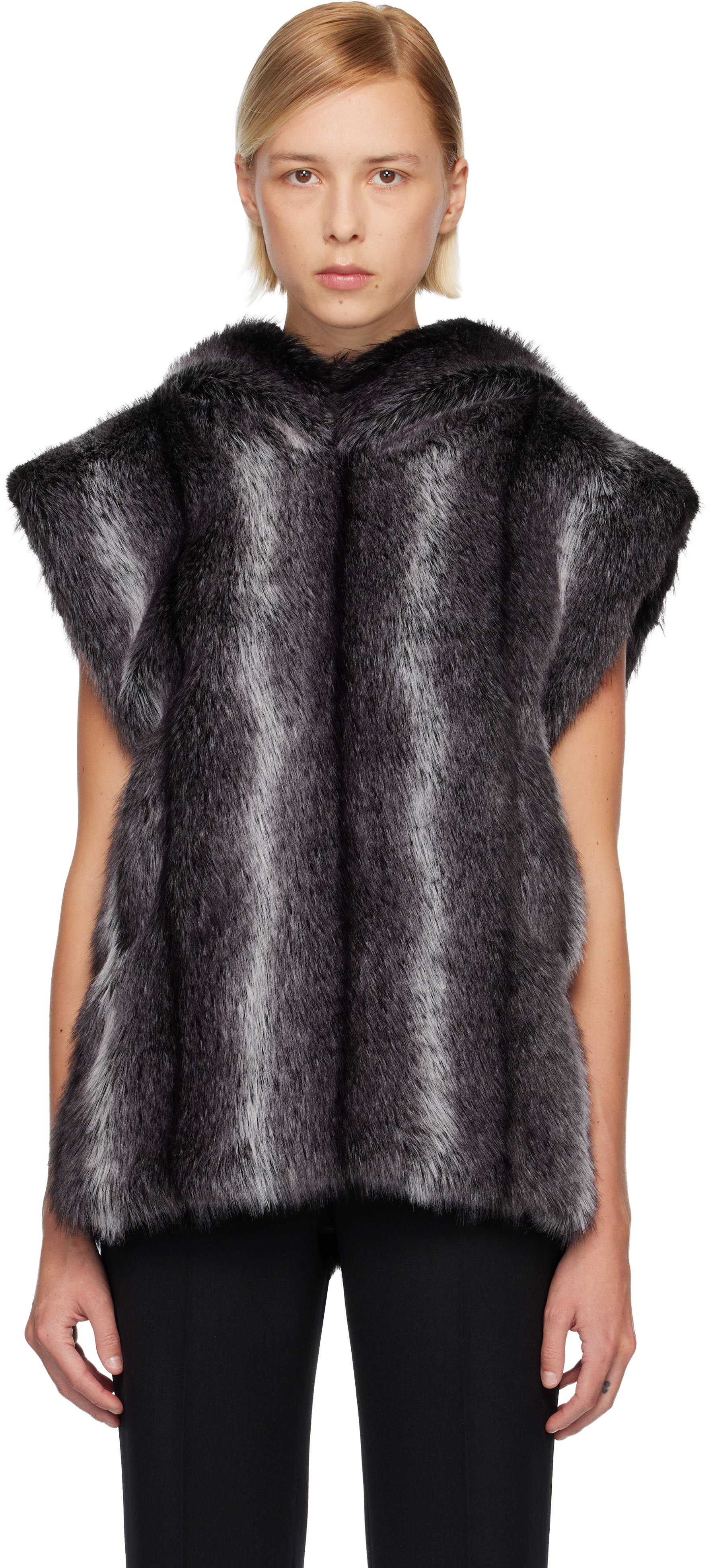 SSENSE Exclusive Gray Sleeveless Faux-Mink Hoodie by Anna Sui on Sale
