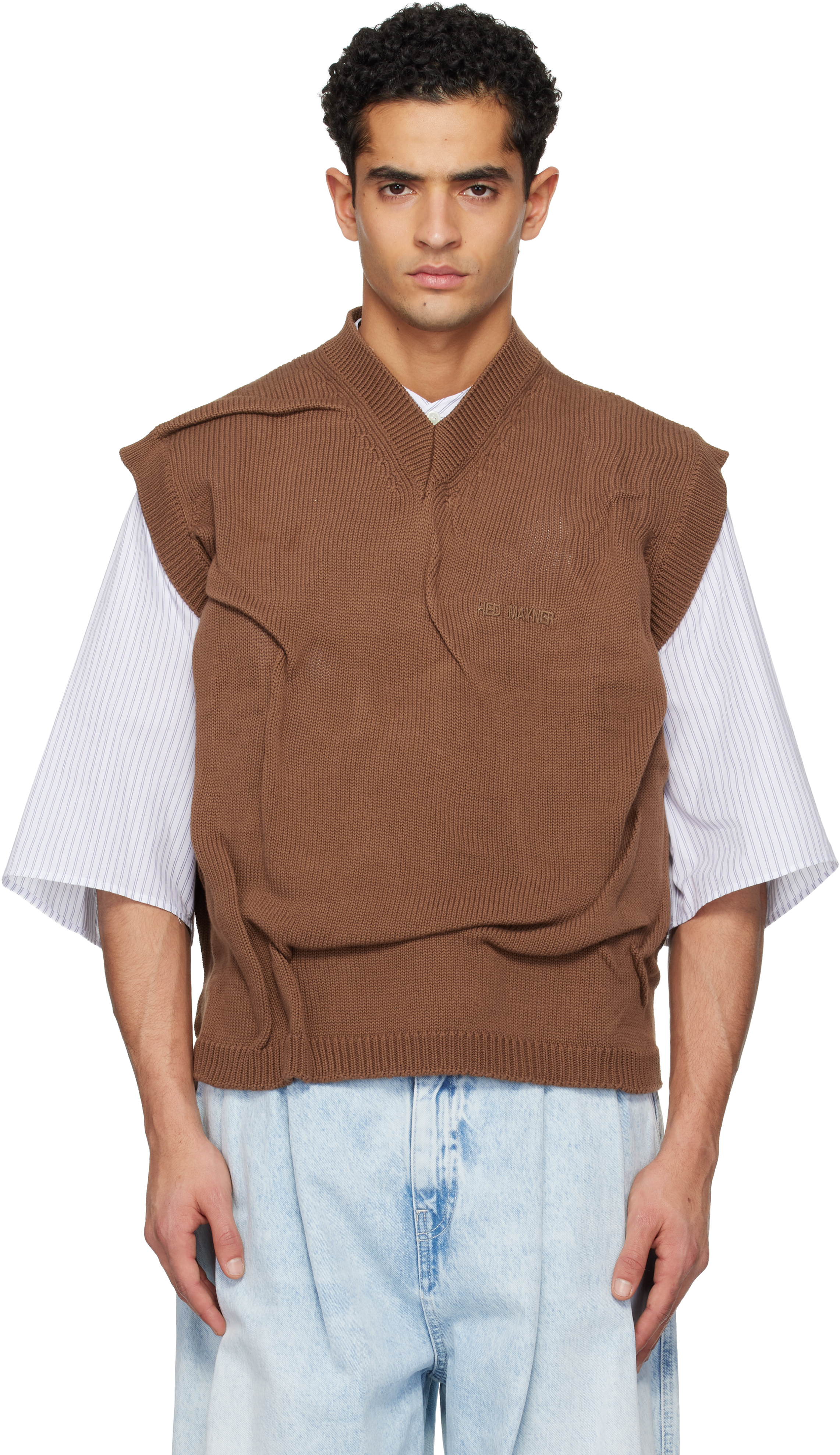 トップス HED MAYNER DOUBLE LAYERED CARGO VEST Brown Knit Sweater Vest by Hed Mayner on Sale