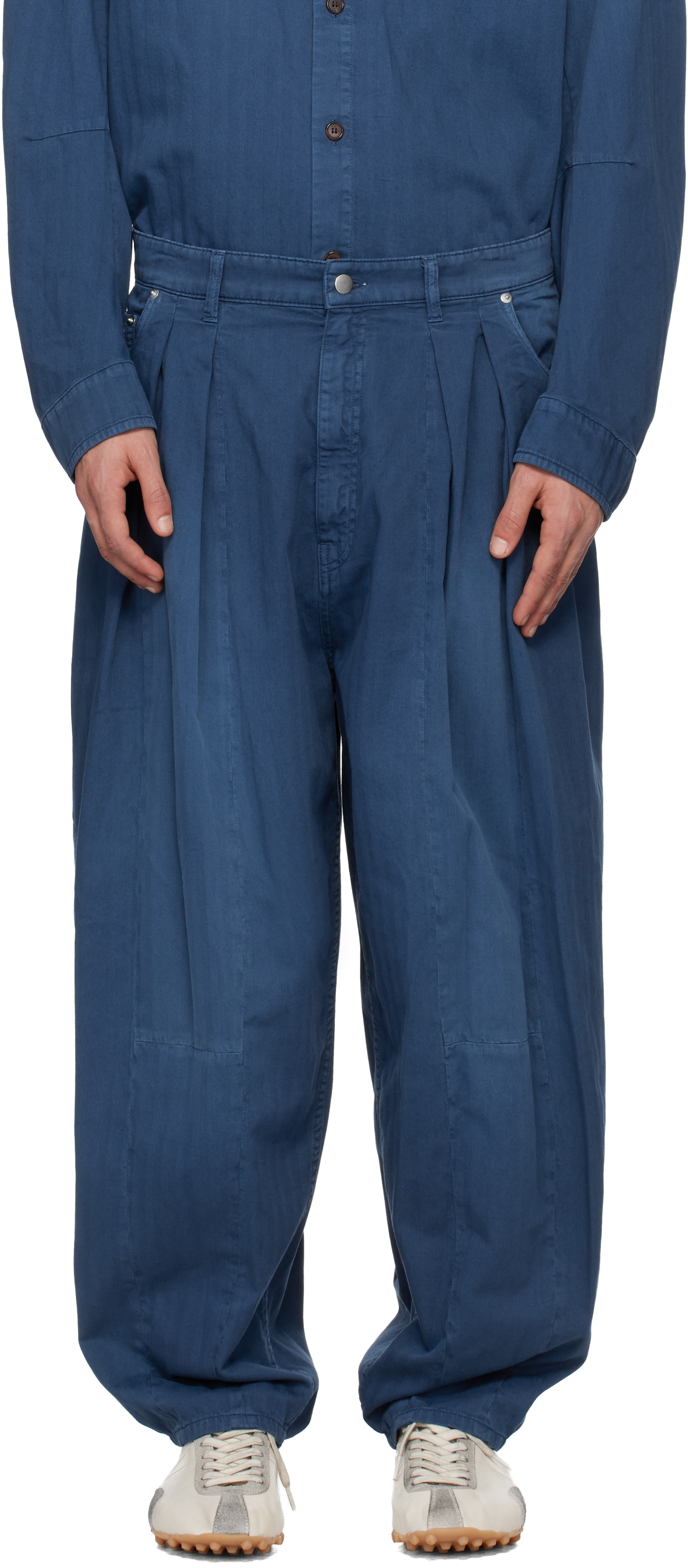 Hed Mayner: Blue Pleated Jeans | SSENSE