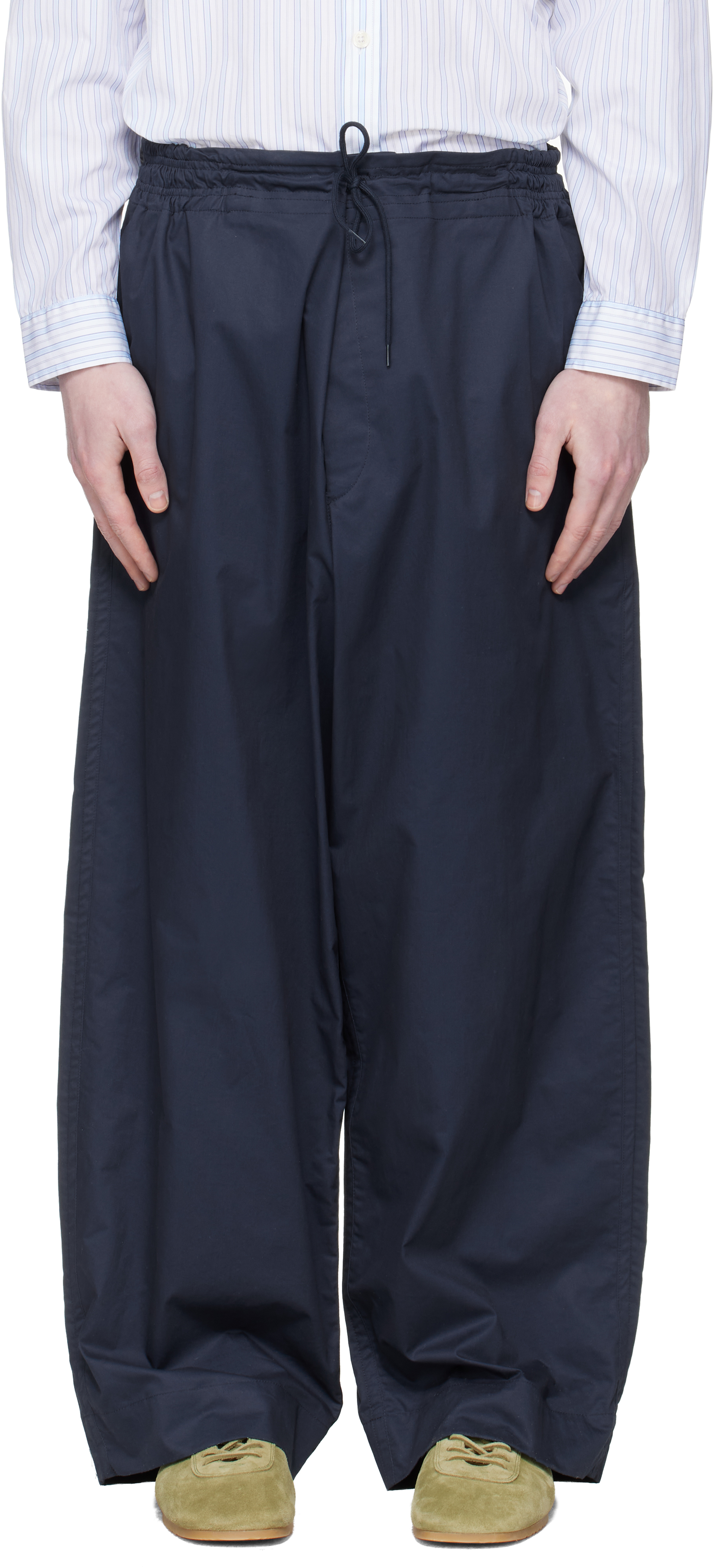 Hed Mayner: Navy Drawstring Trousers | SSENSE