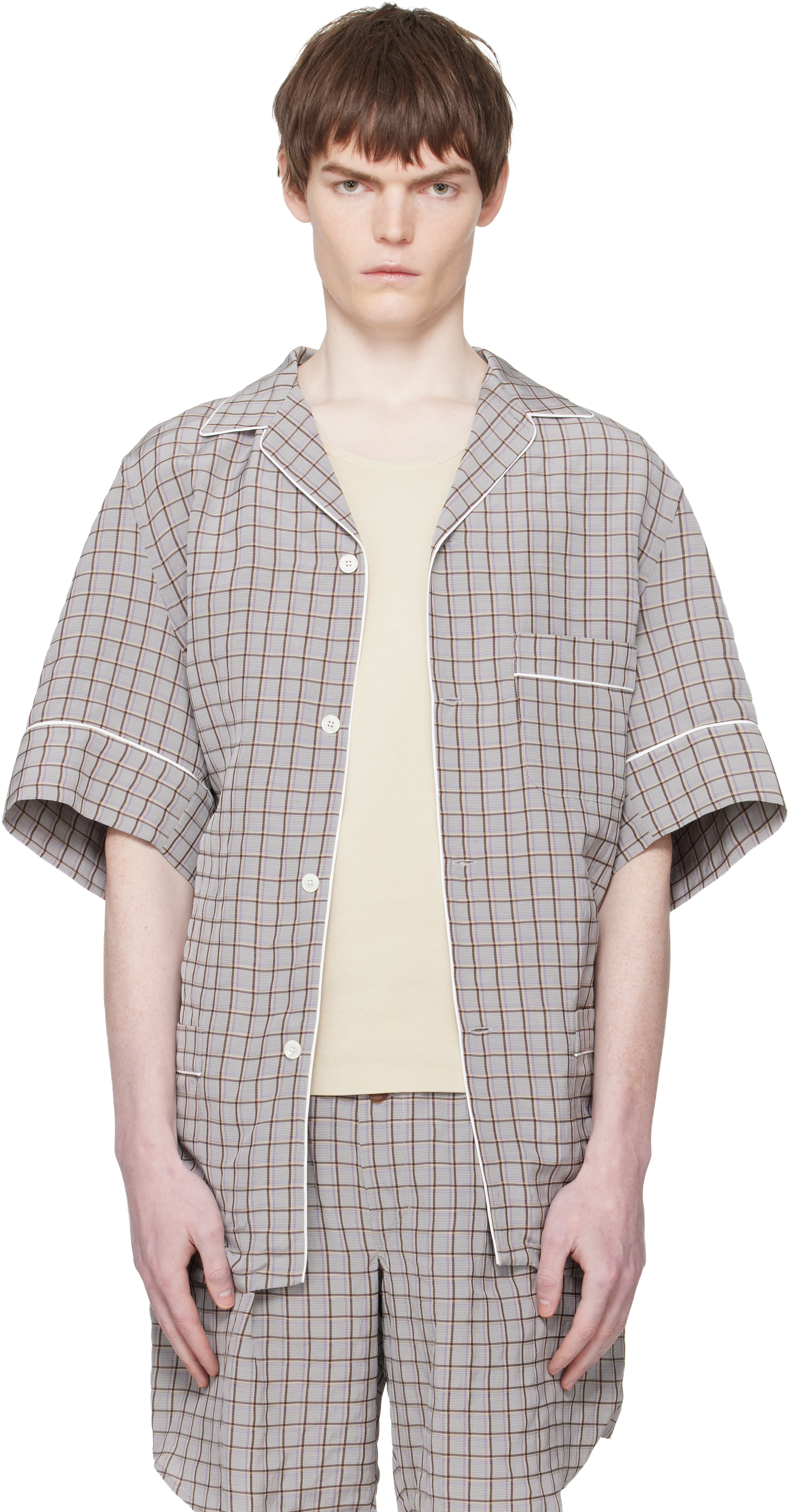Hed Mayner: Gray & Brown SS Shirt | SSENSE