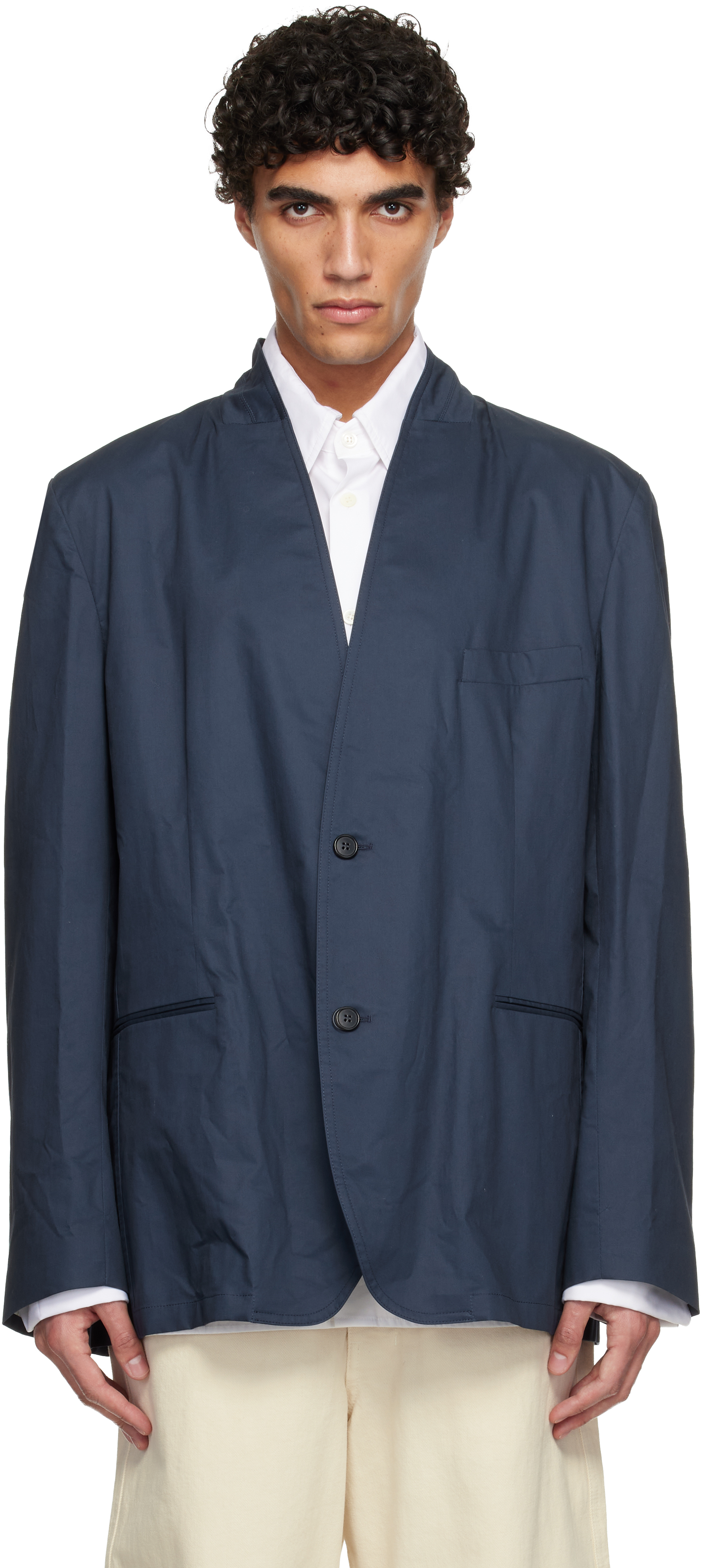 Hed Mayner Navy Cotton Blazer
