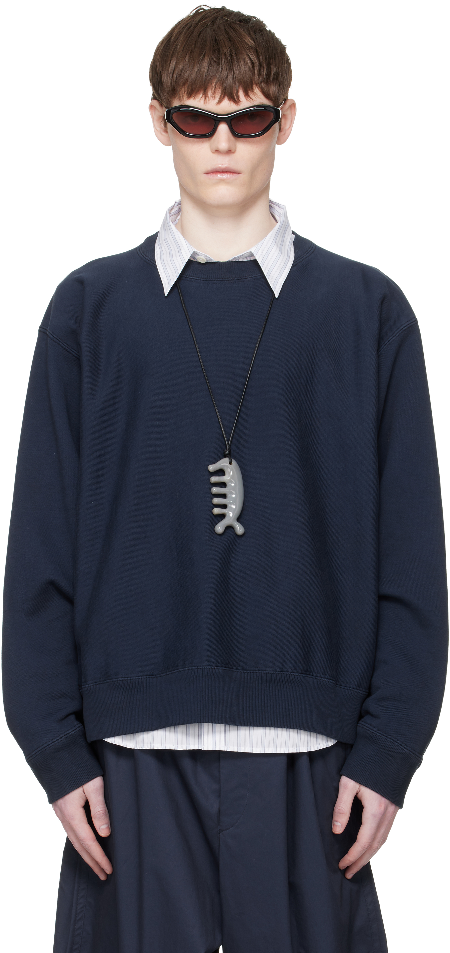 Hed Mayner: Navy Embroidered-Logo Sweatshirt | SSENSE