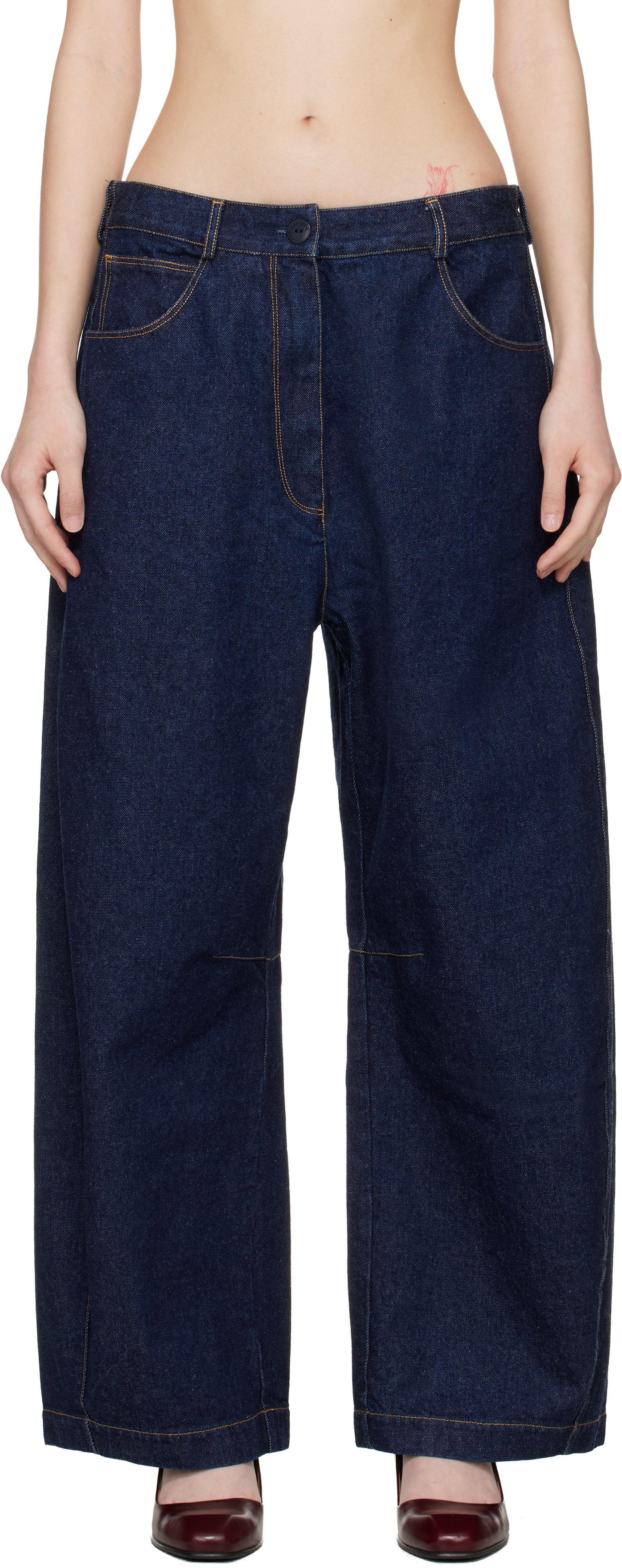 Blue Curved Baggy Jeans by Cordera on Sale
