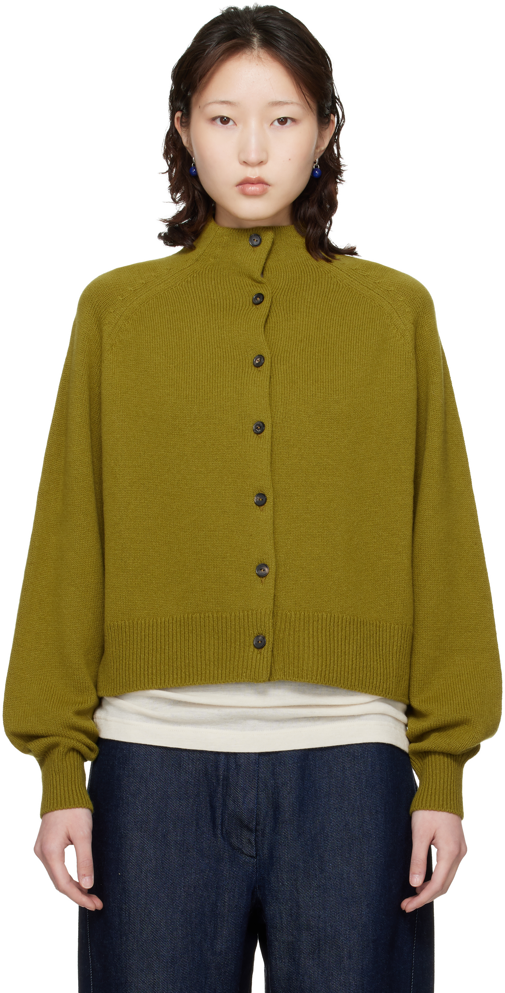 Cordera: Green Merino Wool Perkins Cardigan | SSENSE