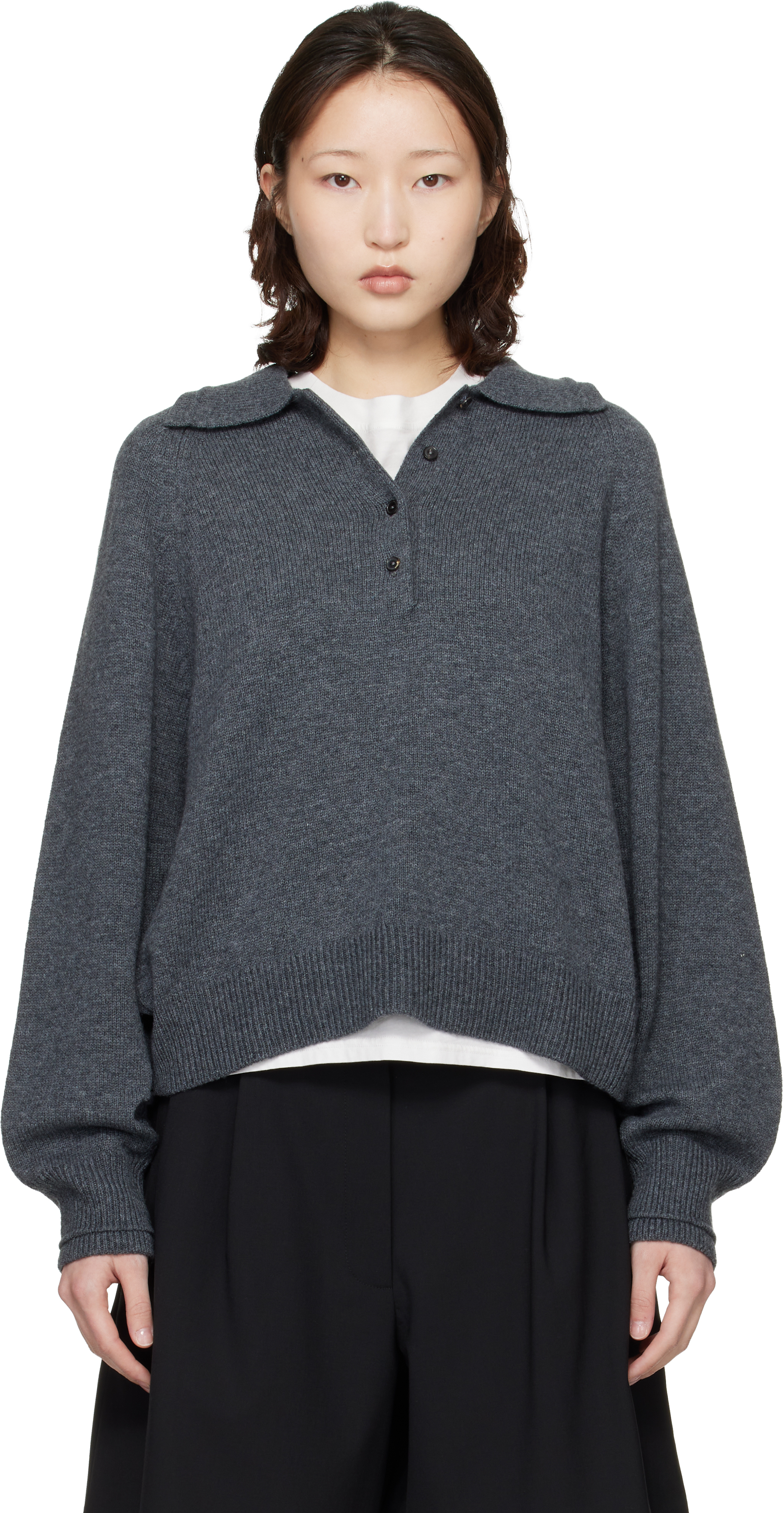 CORDERA: グレー メリノウール ニットポロシャツ | SSENSE 日本