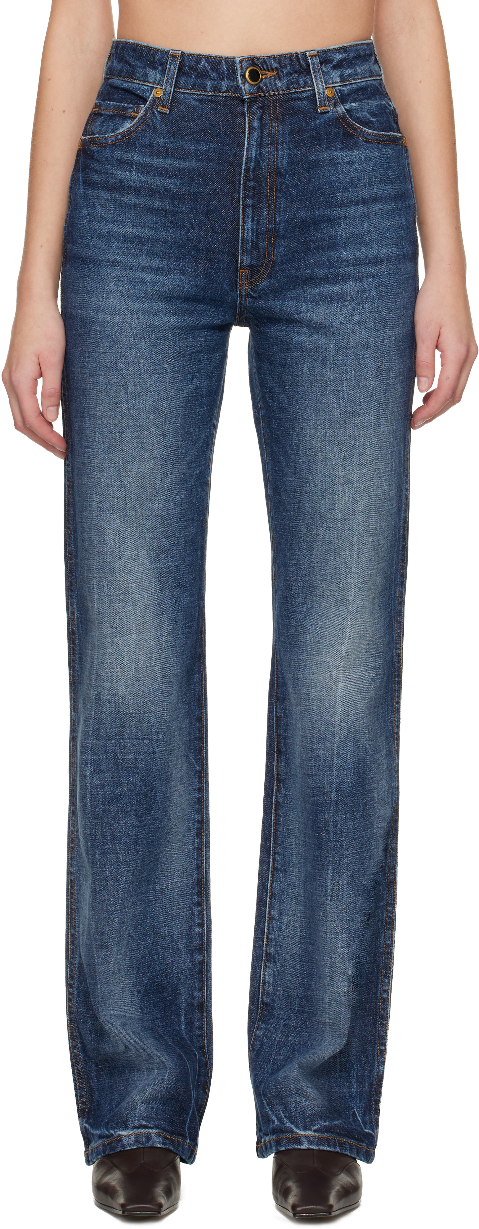 KHAITEブルーダメージデニムパンツ KHAITE: ブルー Danielle ジーンズ | SSENSE 日本