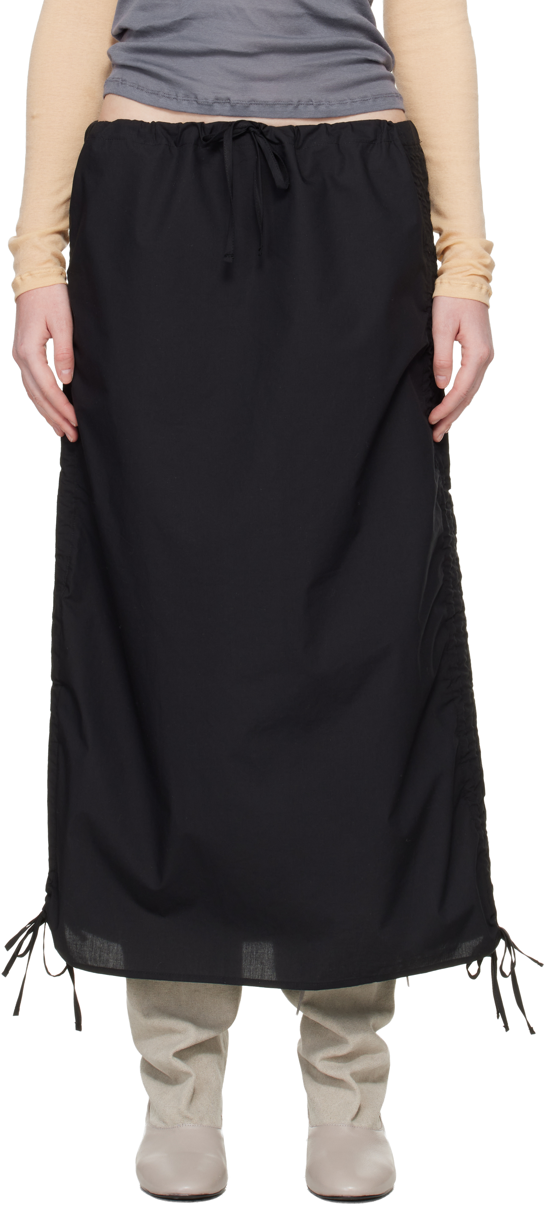 Baserange: Black Pictorial Strap Midi Skirt | SSENSE Canada
