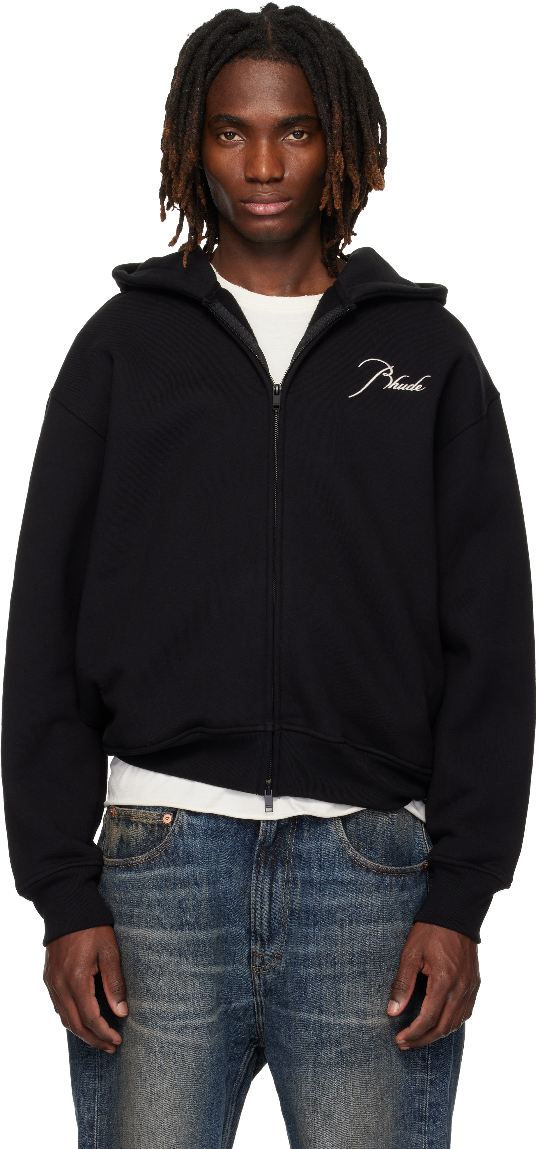 Black Classique Zip Up Hoodie by Rhude on Sale