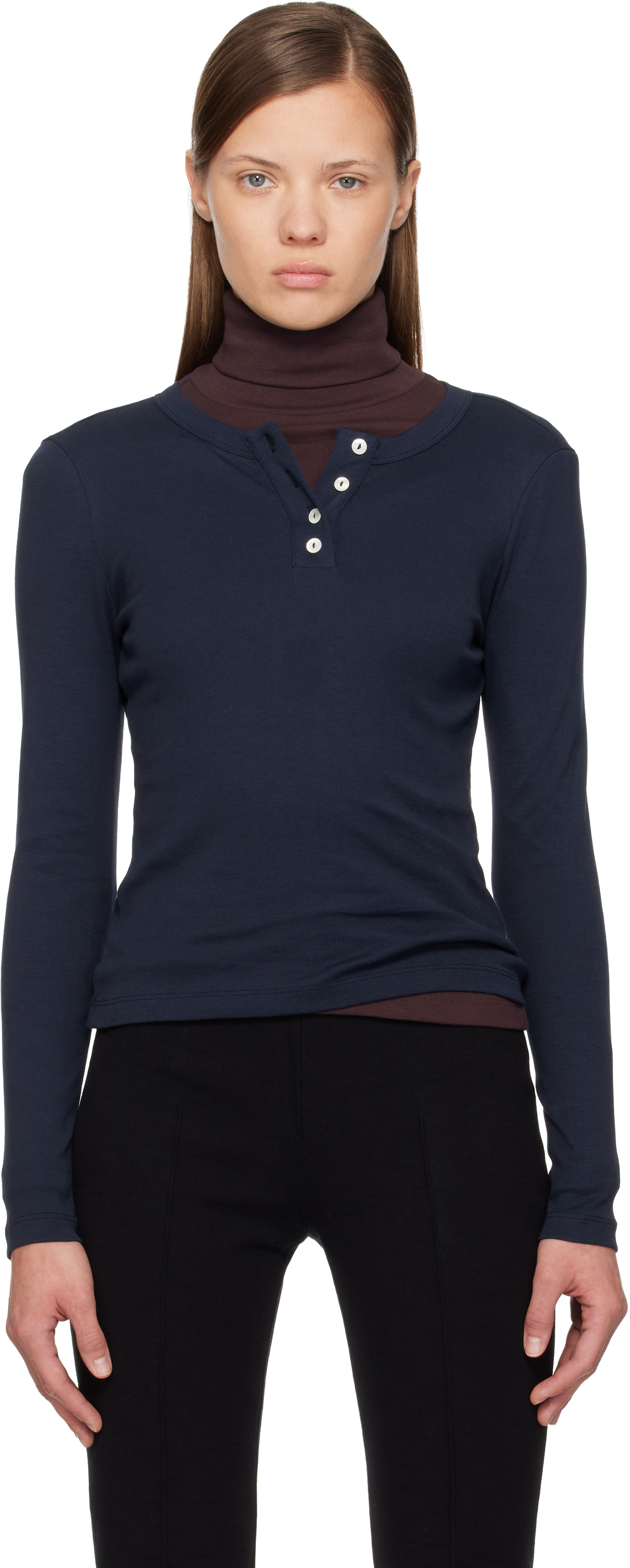 Flore Flore Navy Jess Longsleeve Henley In Blue