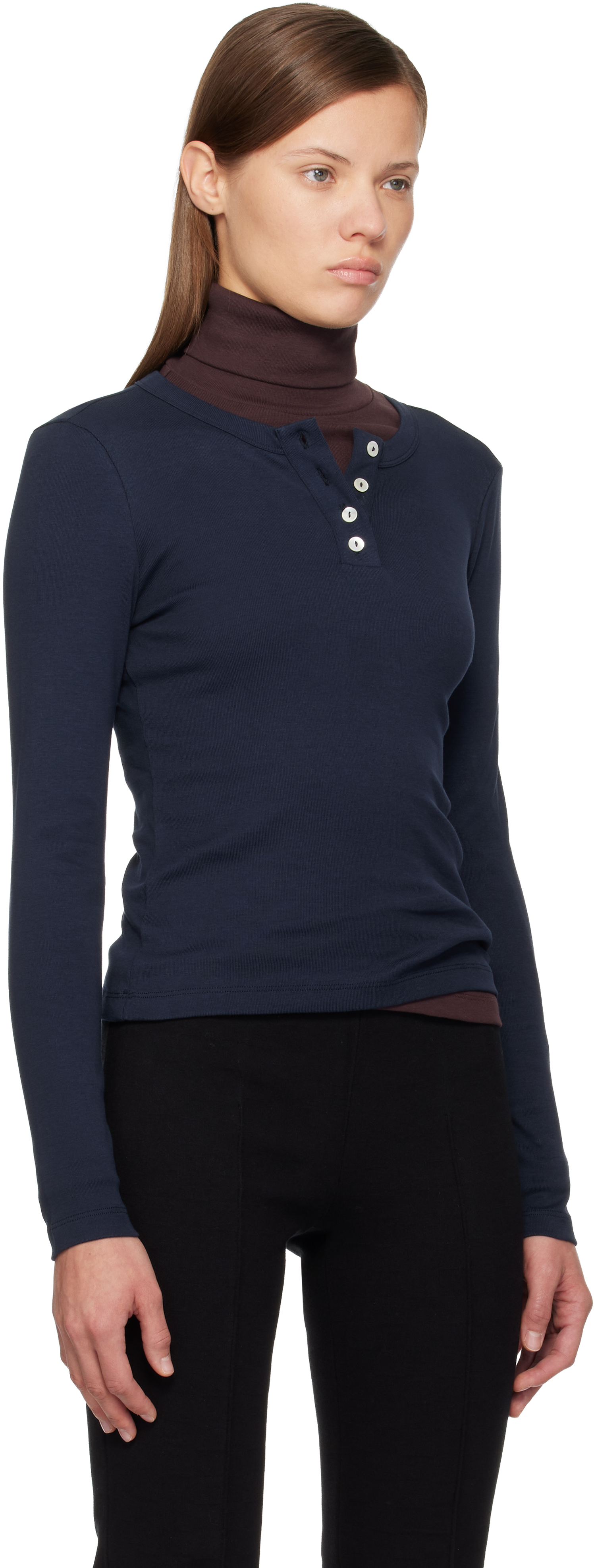 Flore Flore Navy Jess Longsleeve Henley In Blue