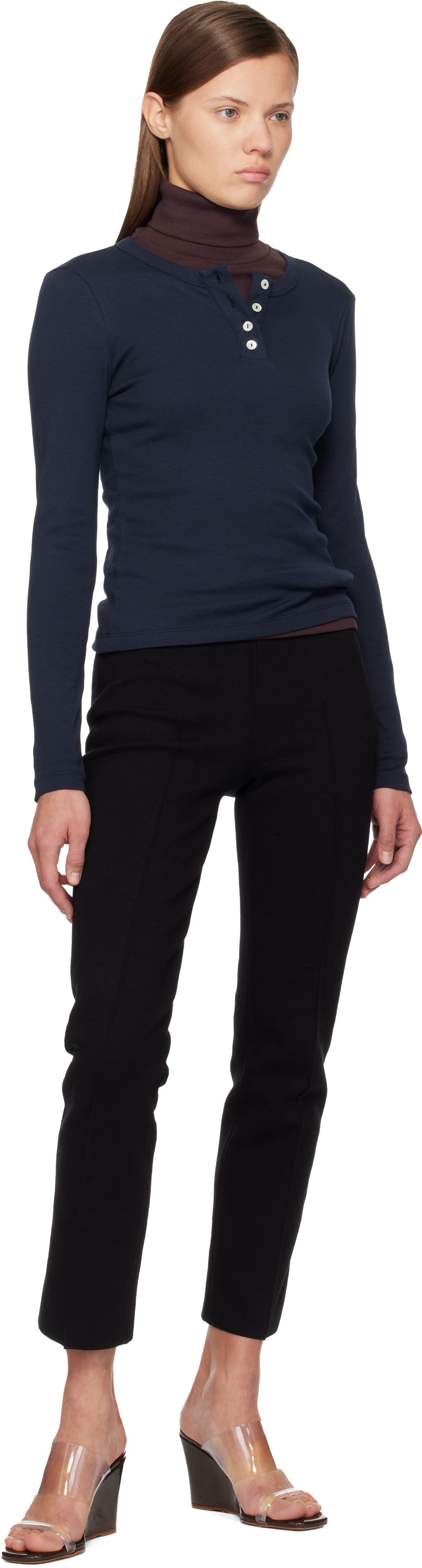 Flore Flore Navy Jess Longsleeve Henley In Blue
