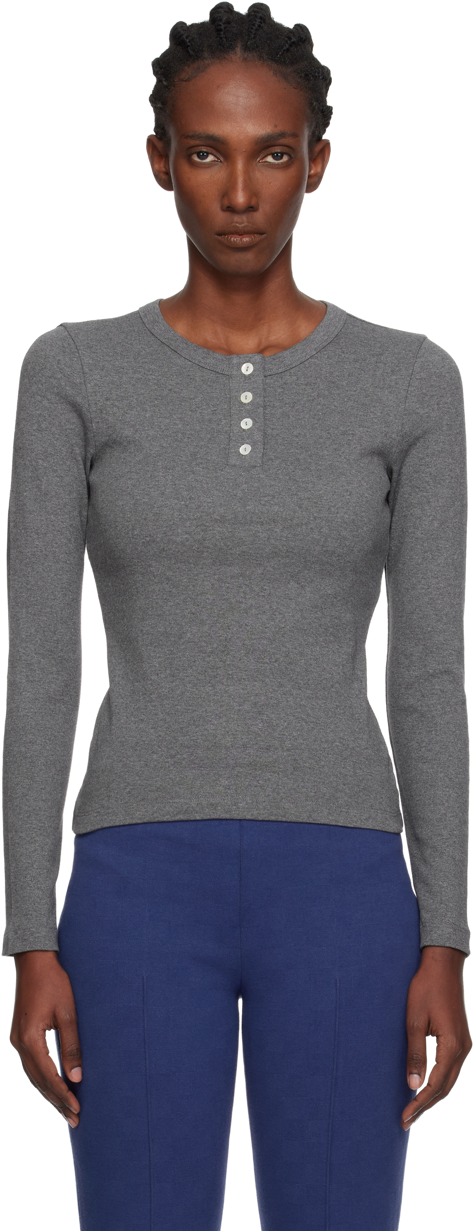 FLORE FLORE: Gray Jess Longsleeve Henley | SSENSE Canada