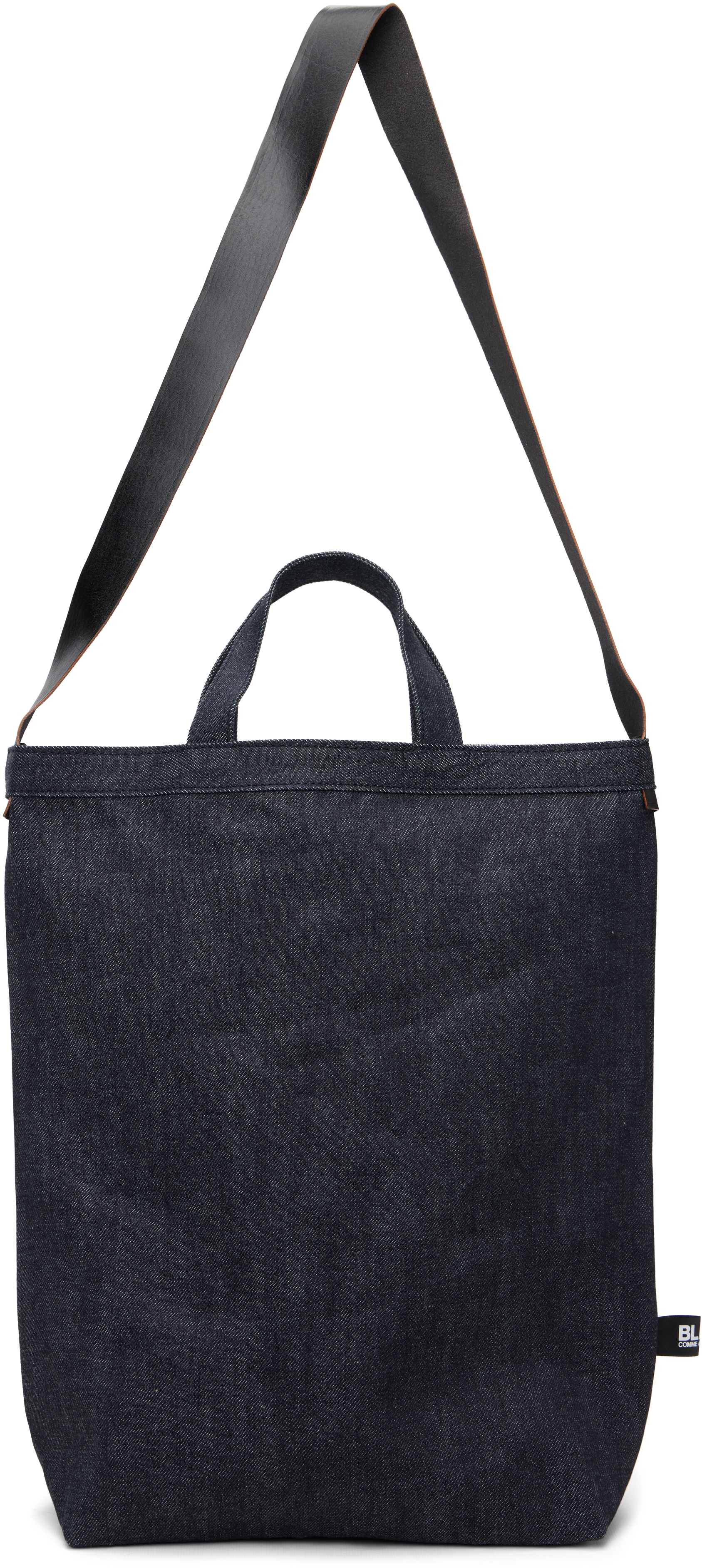 Navy Cotton Denim Cowhide Shoulder Strap Bag