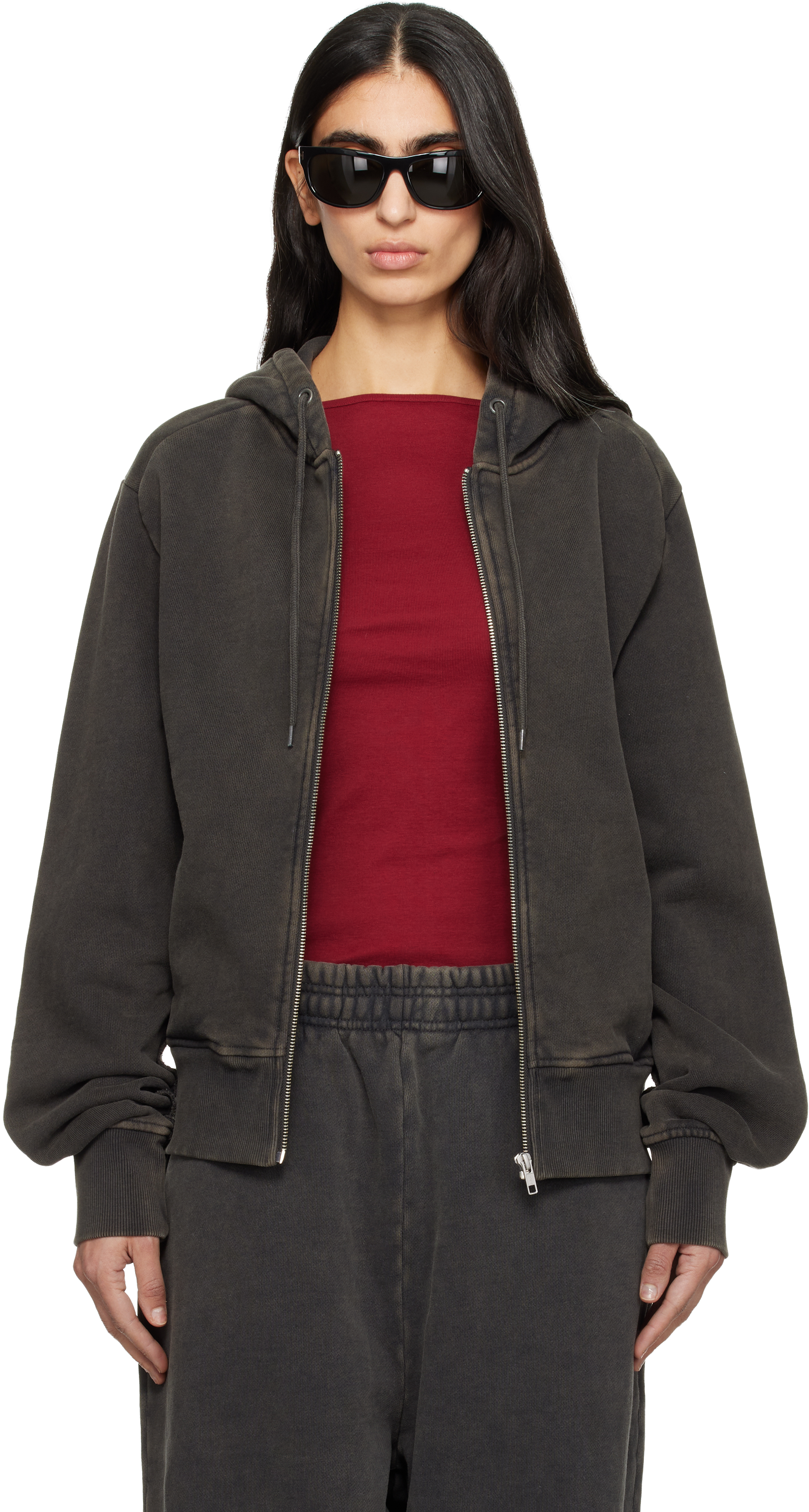 Black Slim Zip Up Hoodie by Entire Studios on Sale