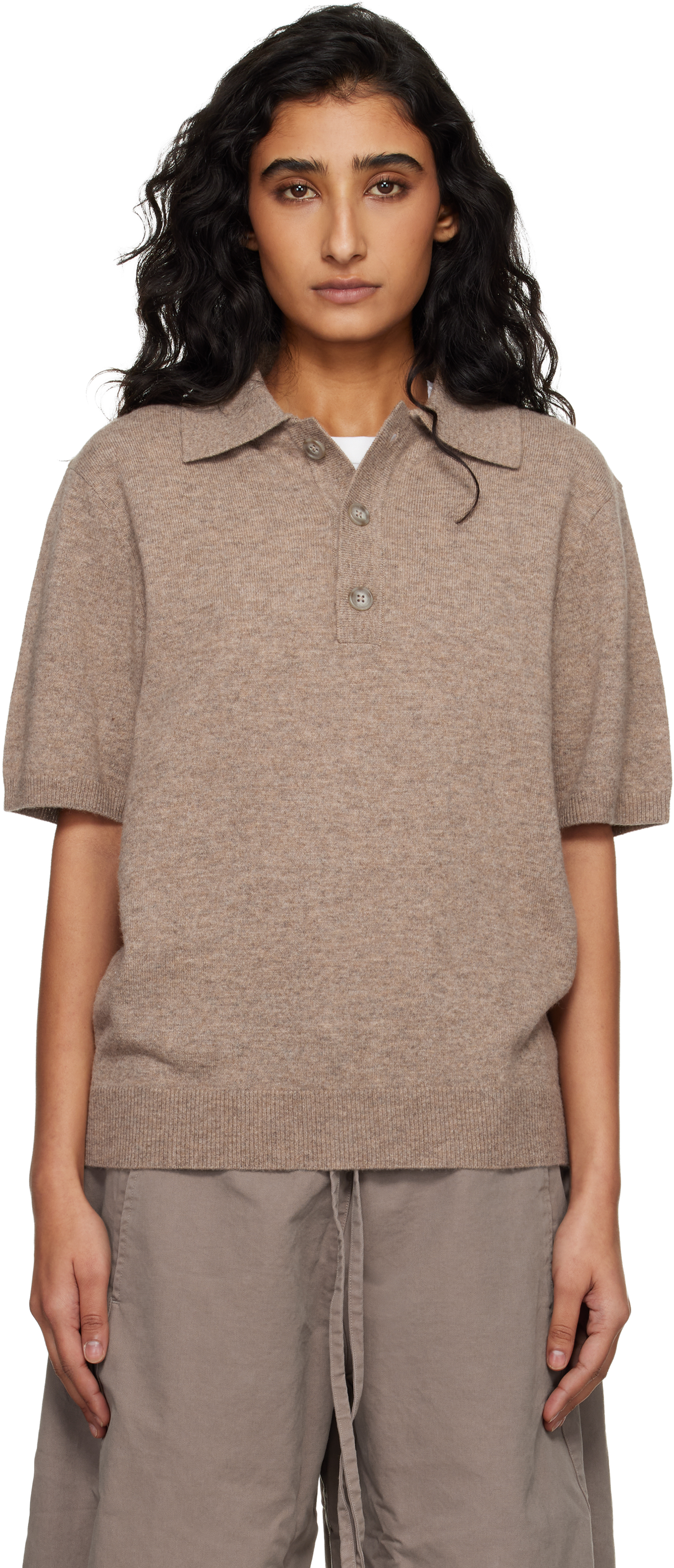 Entire Studios: Beige Short Sleeve Knit Polo | SSENSE Canada