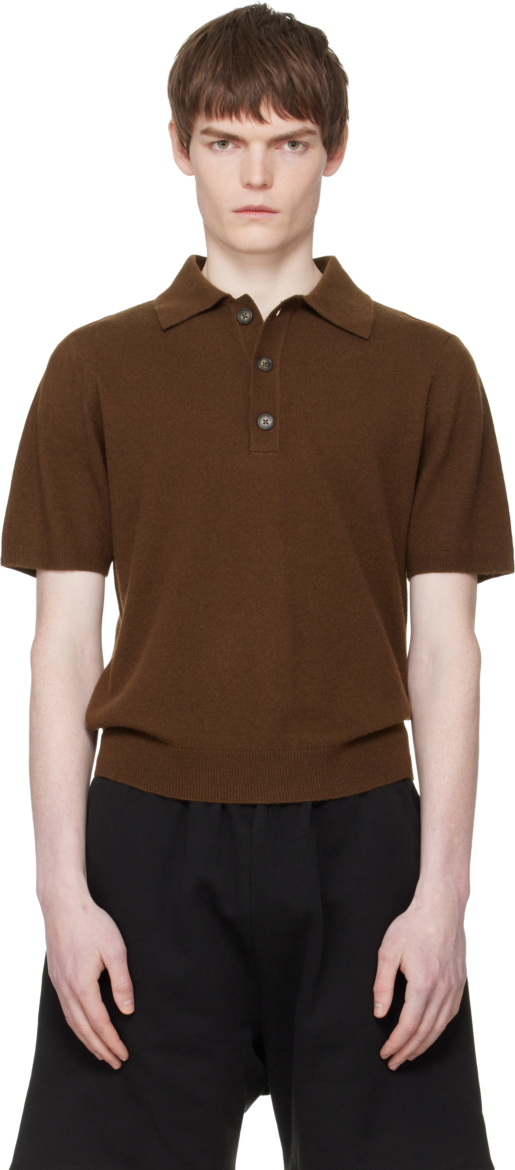 Entire Studios: ブラウン 半袖ニットポロシャツ | SSENSE 日本