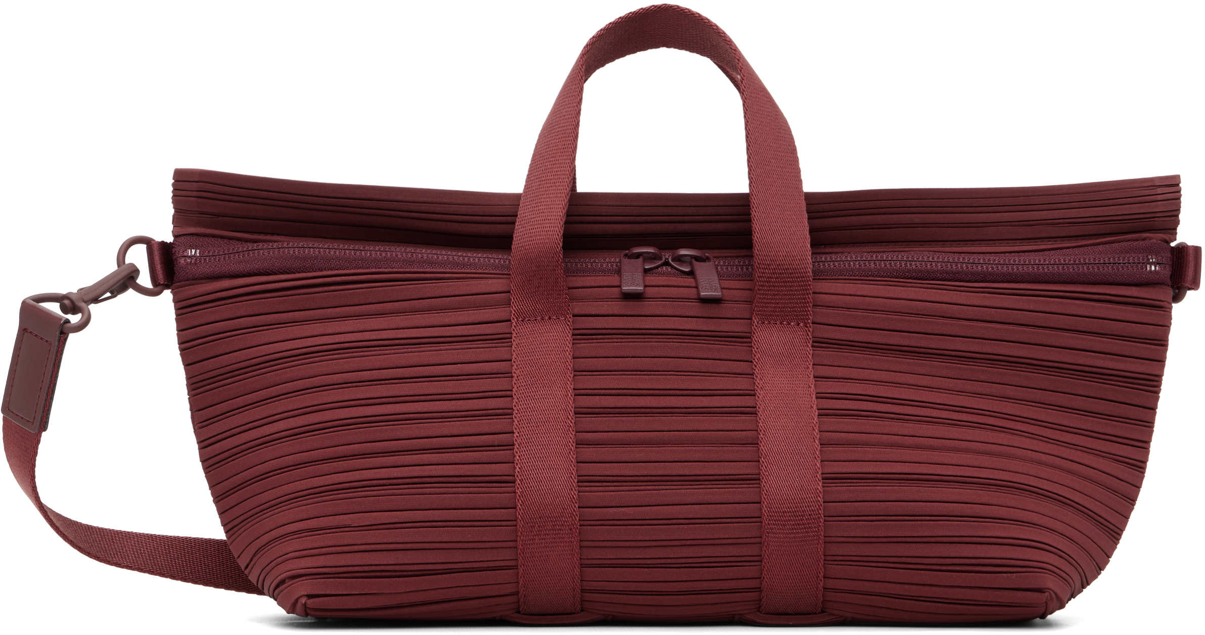 PLEATS PLEASE ISSEY MIYAKE: Burgundy Pleats Boston Bag | SSENSE Canada
