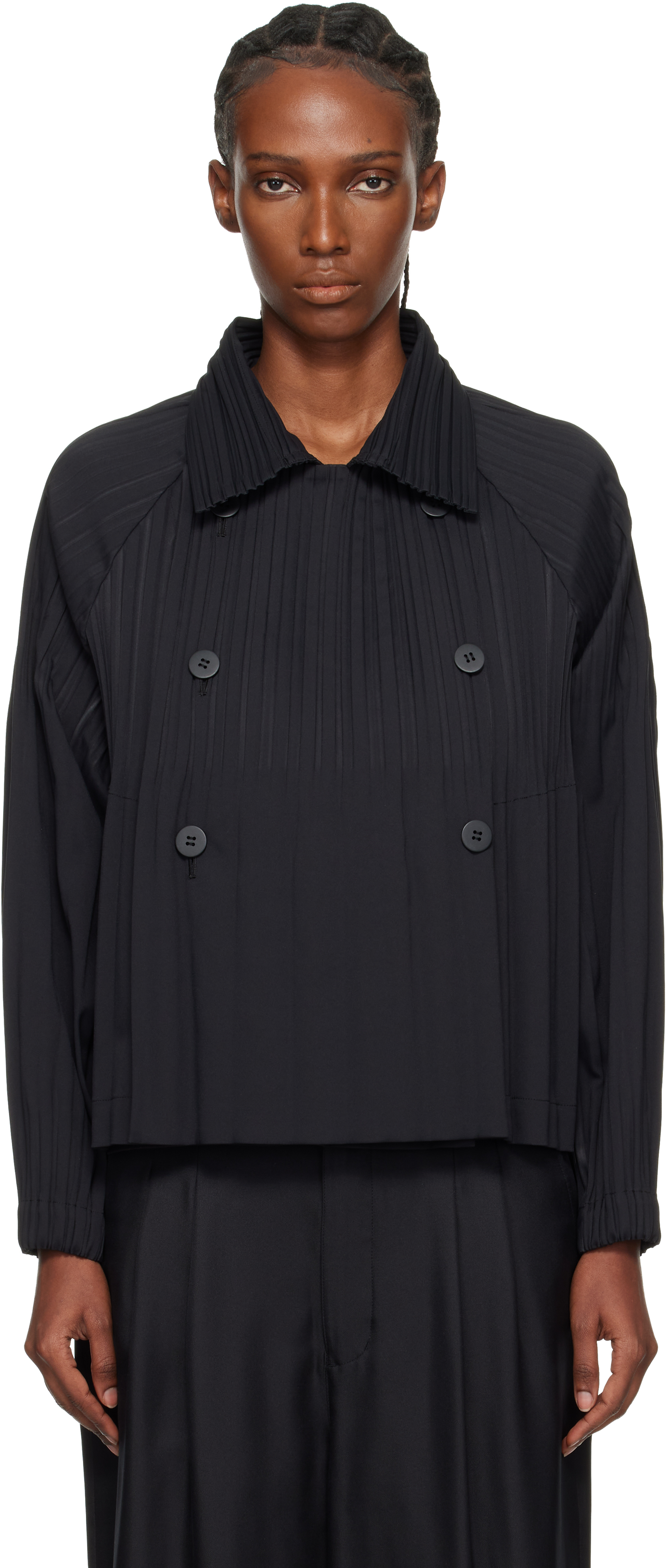 ジャケット・アウター ISSEY MIYAKE MAO COLLAR PLEATS JACKET Issey Miyake Air Pleats Jacket Black – Neighbour