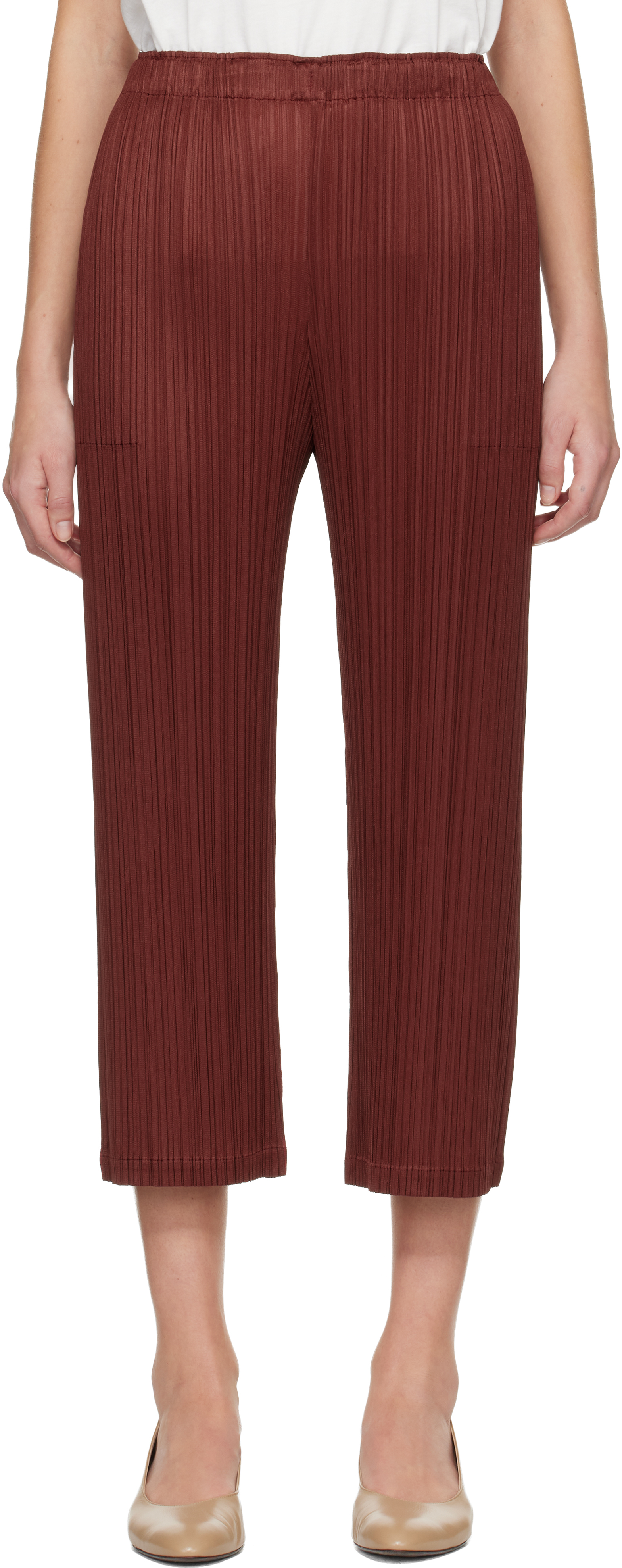 Burgundy Monthly Colors October Trousers by PLEATS PLEASE ISSEY