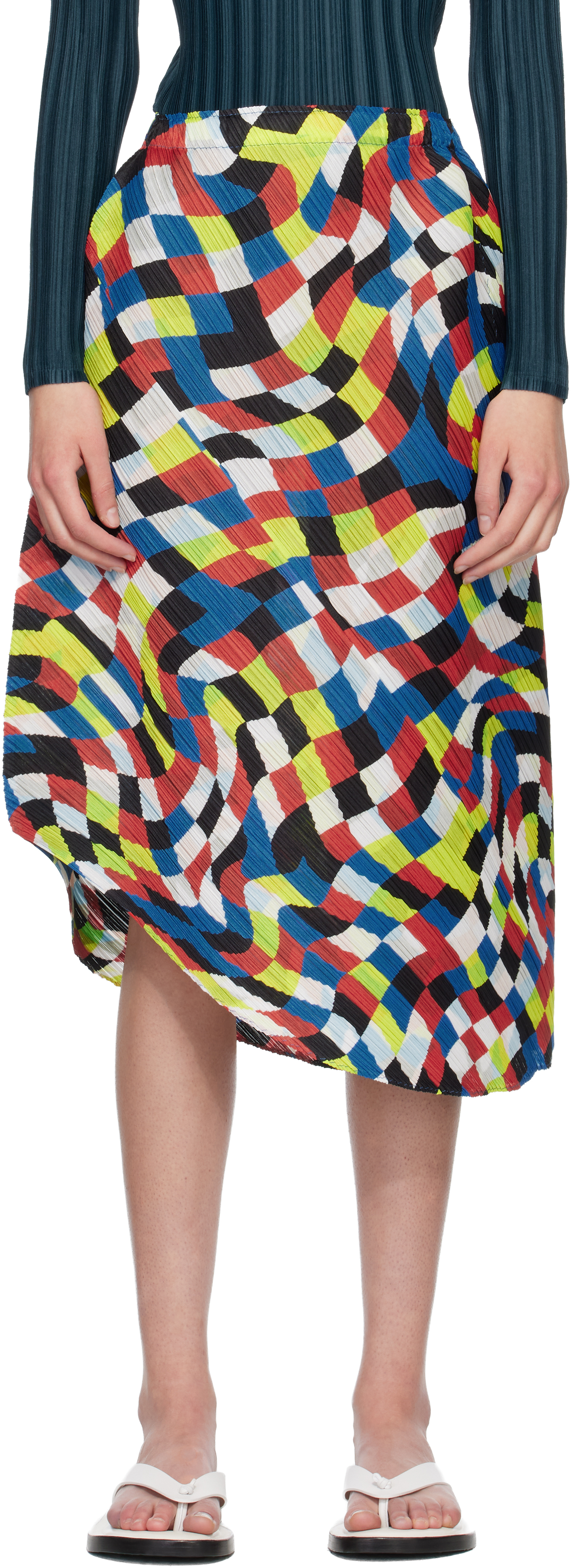 PLEATS PLEASE ISSEY MIYAKE: Multicolor Dancing Square Midi Skirt