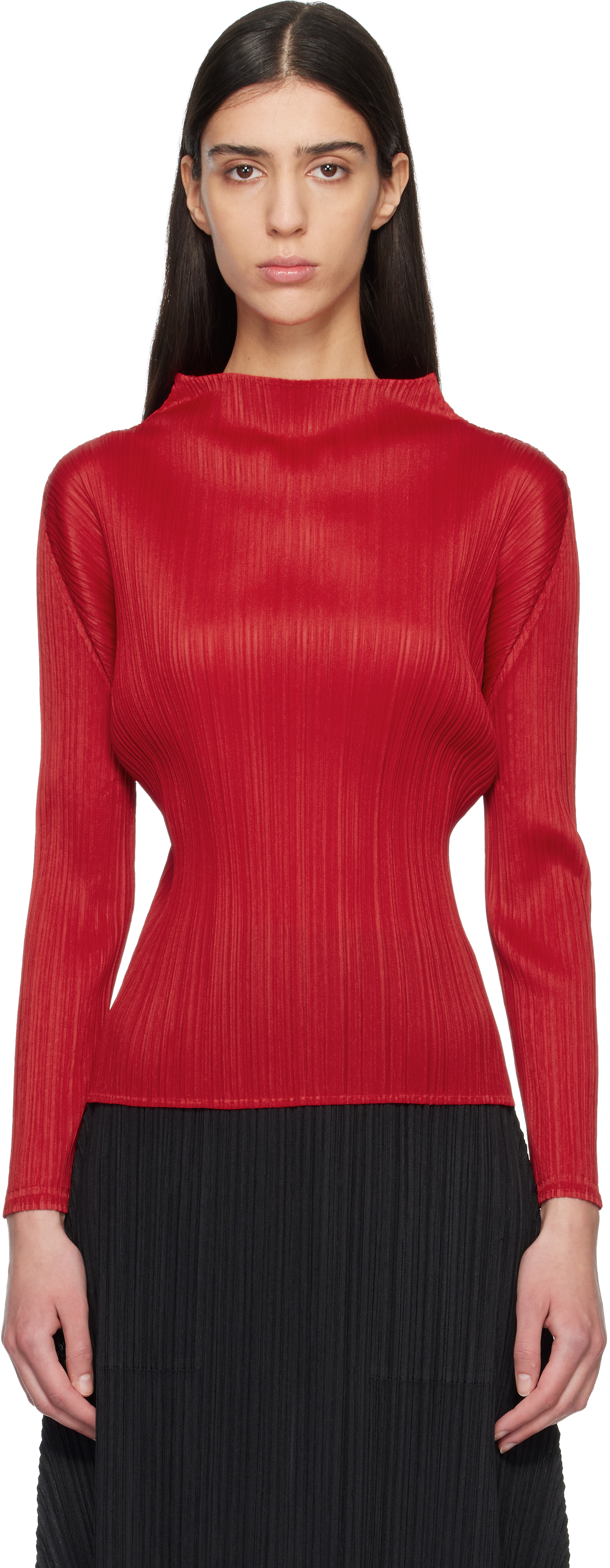PLEATS PLEASE ISSEY MIYAKE: Red Monthly Colors November Top | SSENSE