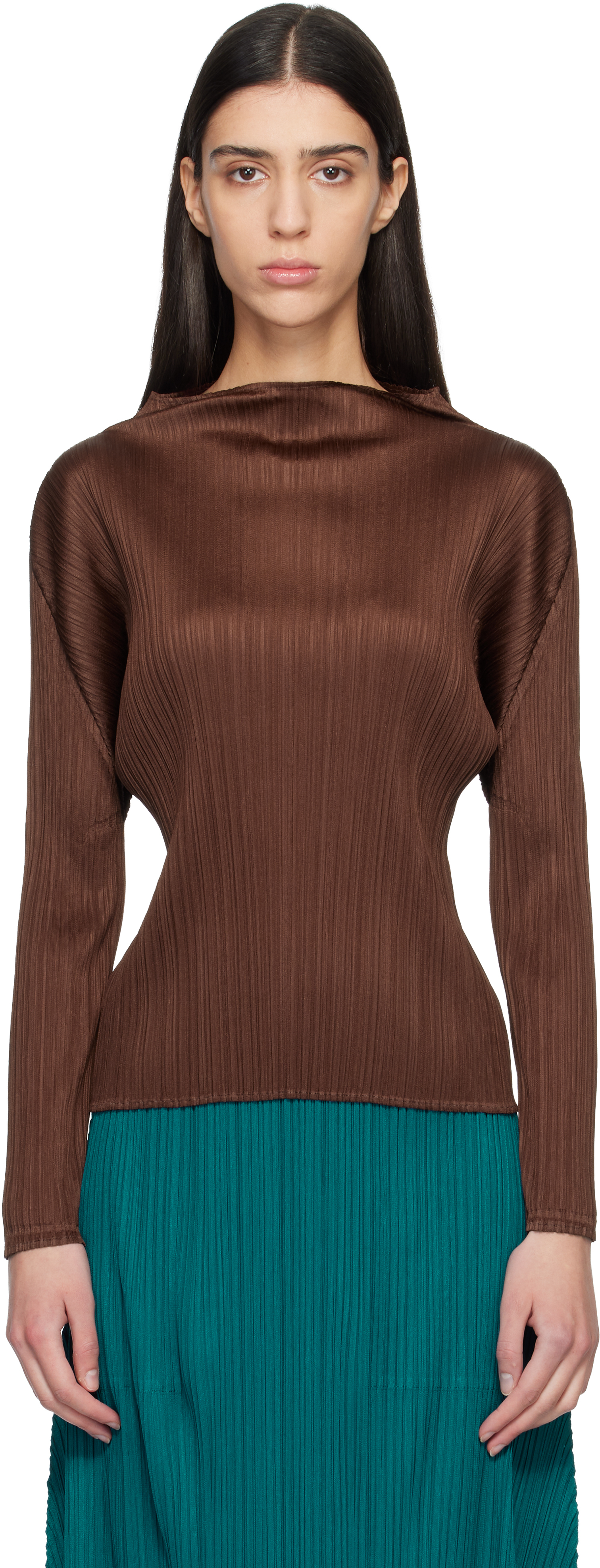 PLEATS PLEASE ISSEY MIYAKE カットソー ブラウン PLEATS PLEASE ISSEY MIYAKE: Brown Monthly Colors November Top | SSENSE