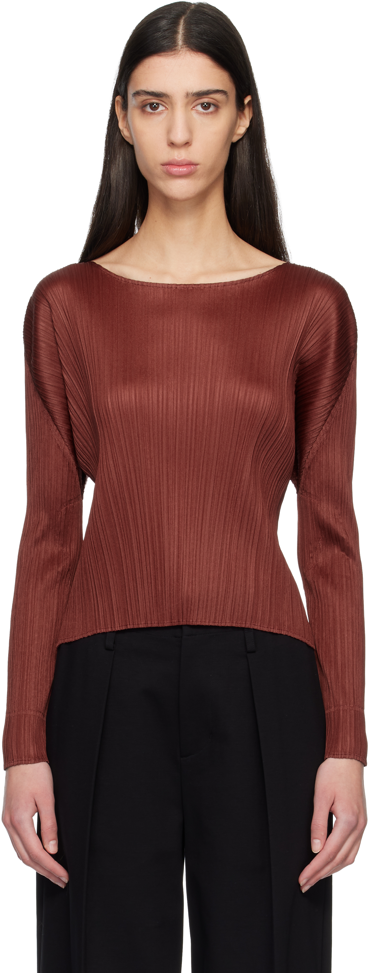 PLEATS PLEASE ISSEY MIYAKE: Burgundy Monthly Colors October Top