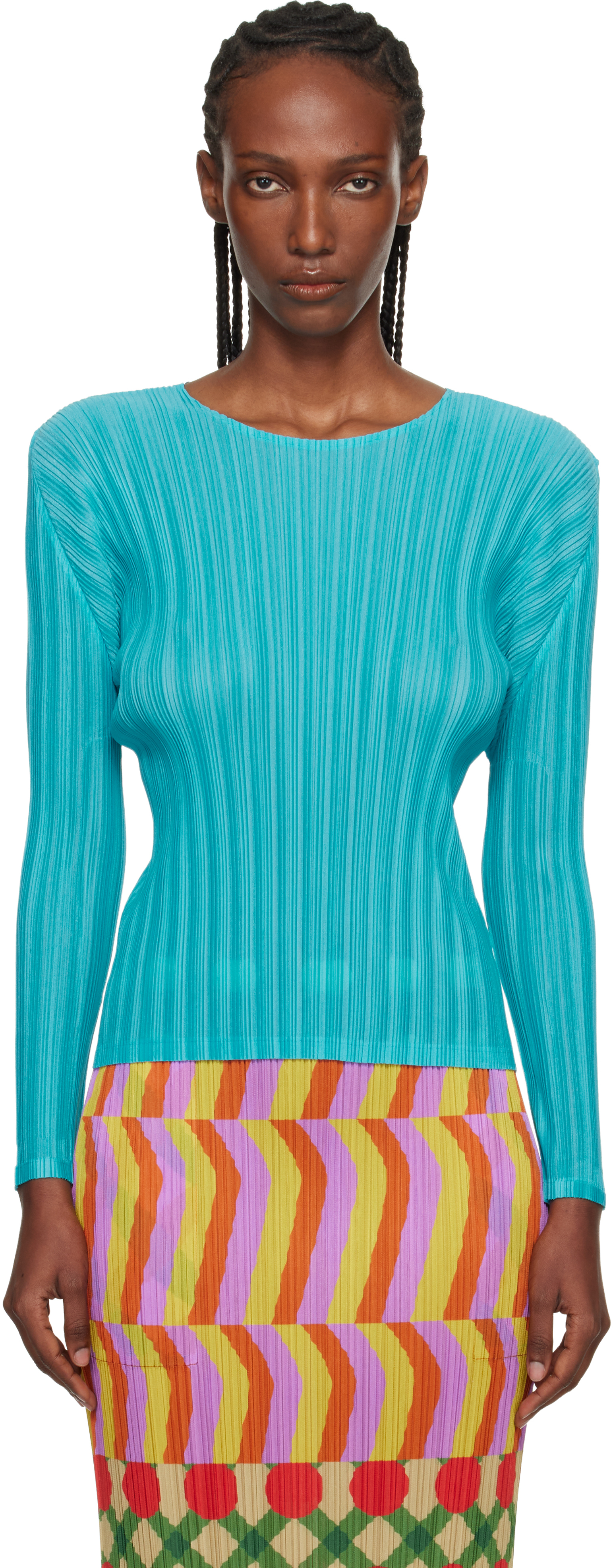 (T.) ISSEY MIYAKE 水色ドットデザイン半袖Tシャツ TIME DOTS FINE KNIT PLEATS T – isseymiyake.com