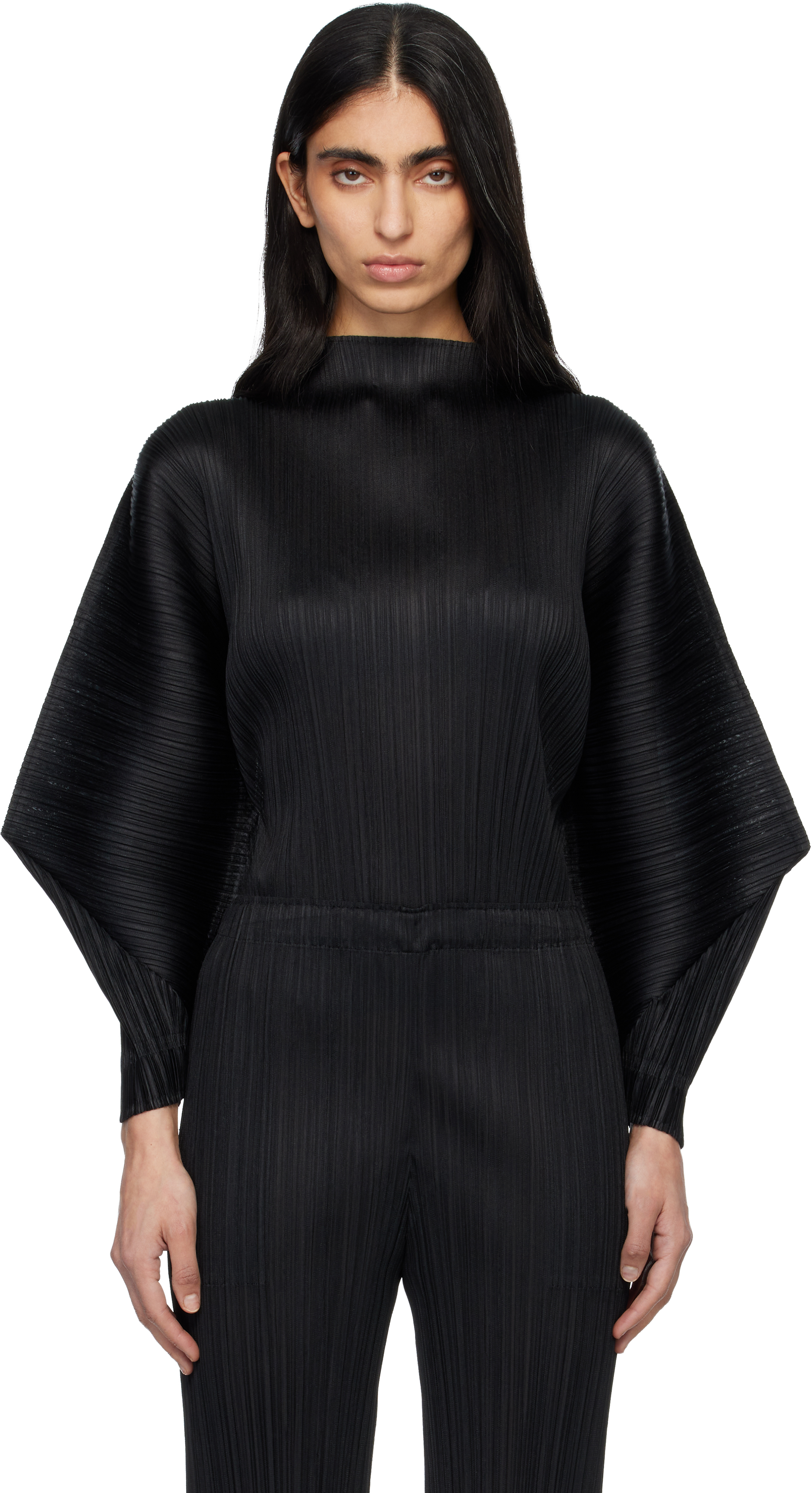 PLEATS PLEASE ISSEY MIYAKE: Black Skyline Top | SSENSE