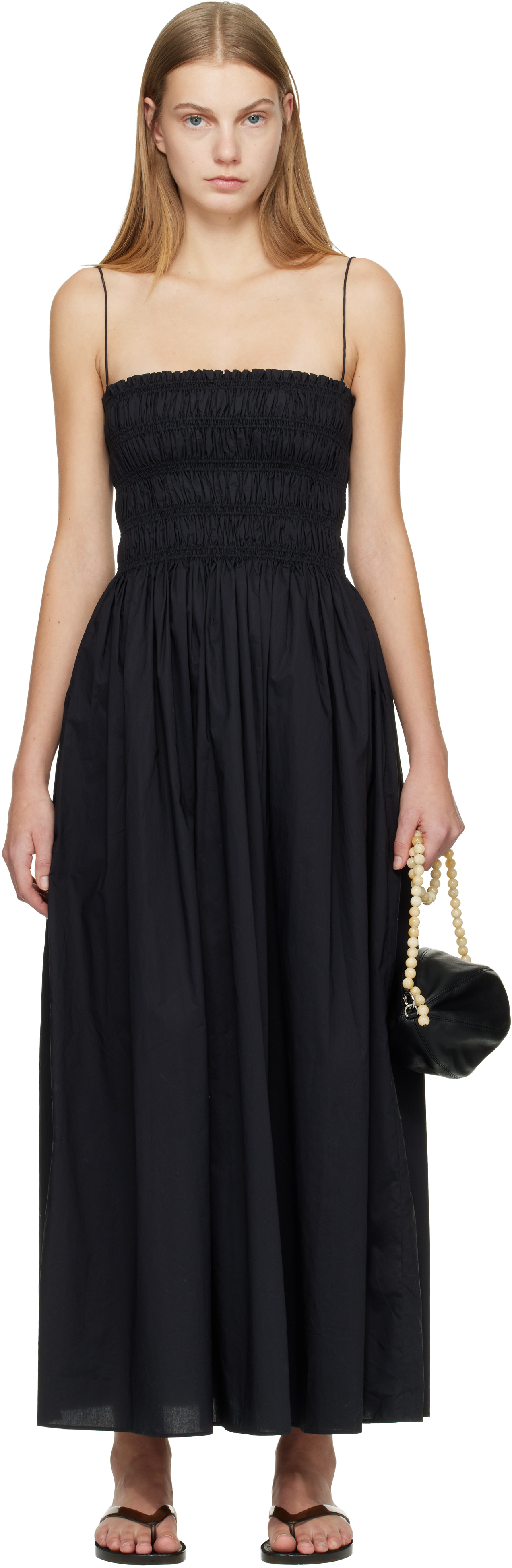 Matteau Black Shirred Bodice Midi Dress