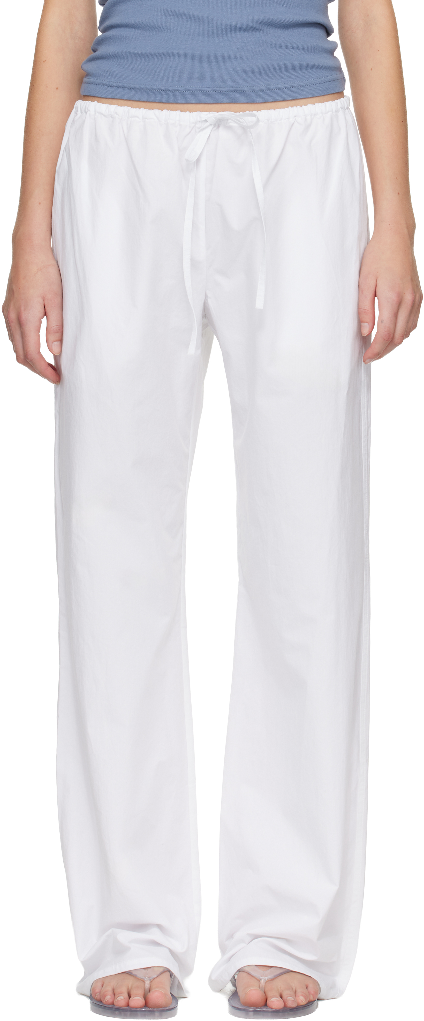 White Drawcord Trousers by Matteau on Sale