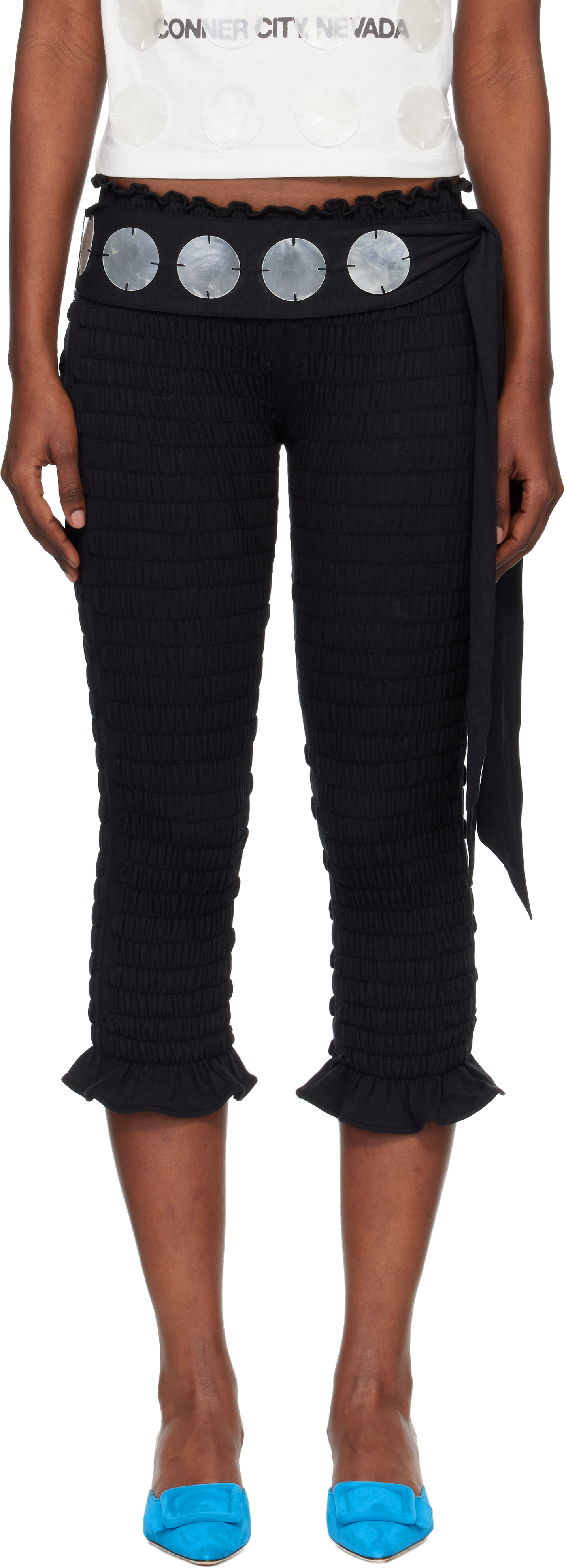Conner Ives: Black 'The Shirred Capri' Trousers | SSENSE