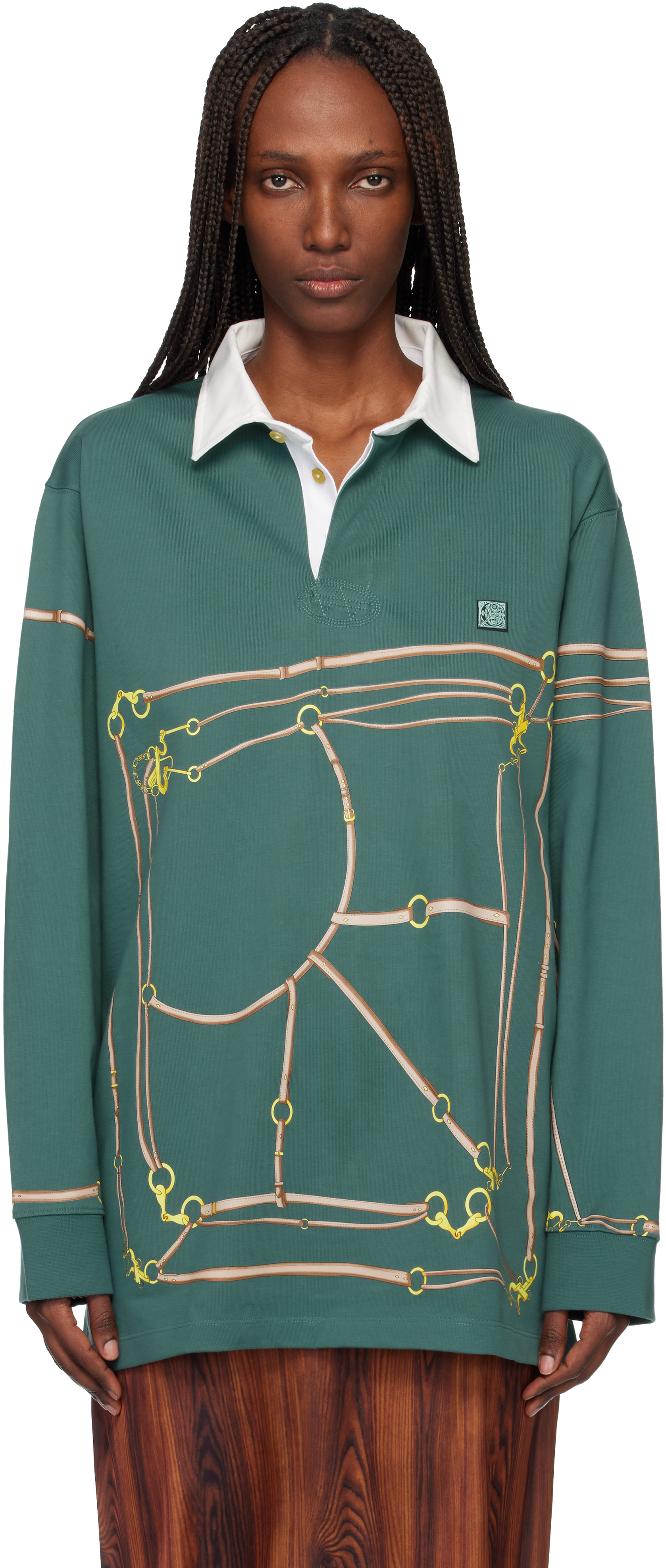 Conner Ives Green Belt Printed Rugby Polo