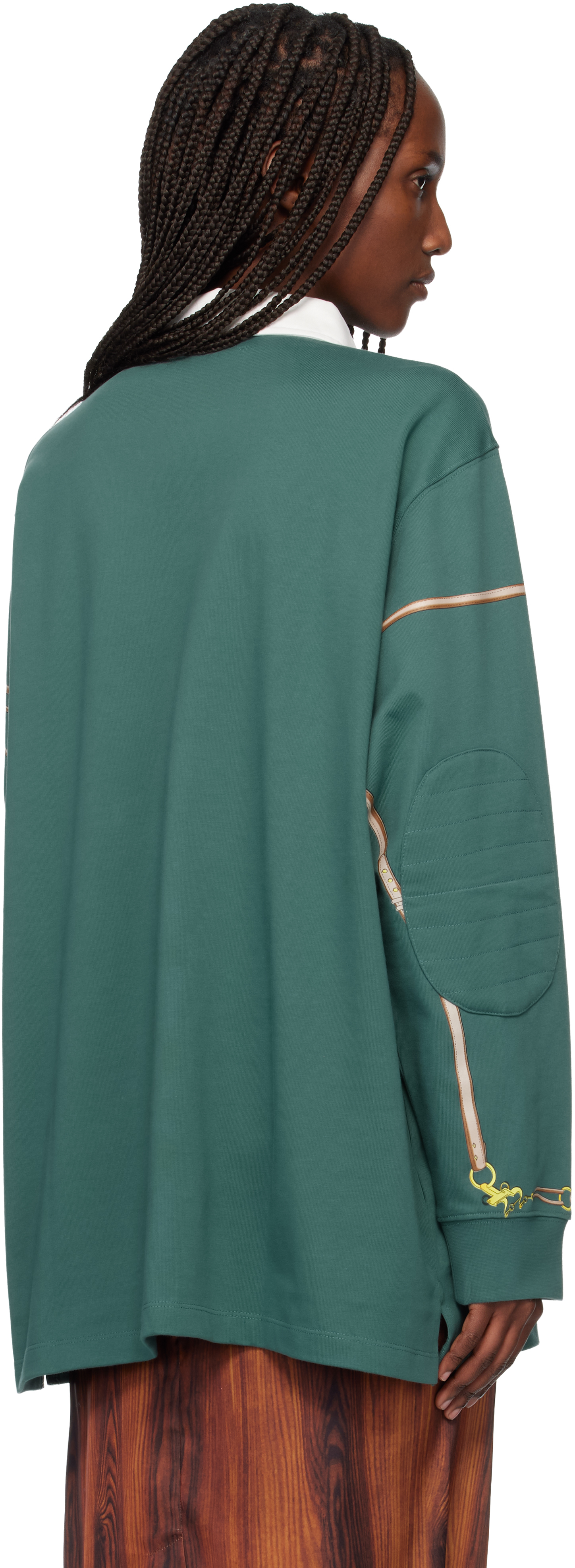 Conner Ives Green Belt Printed Rugby Polo In Green