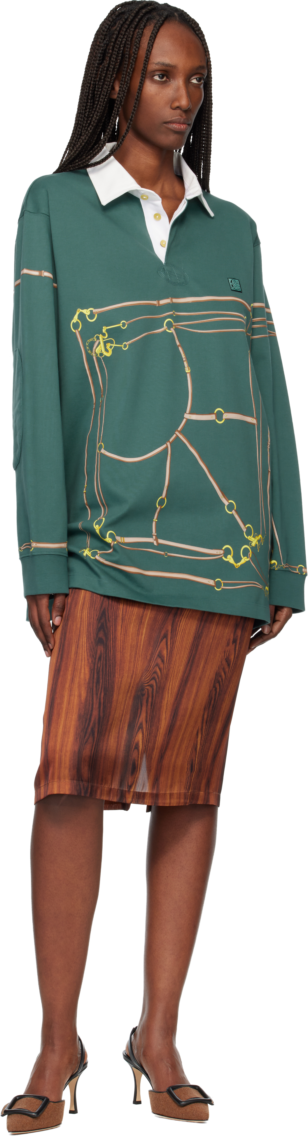 Conner Ives Green Belt Printed Rugby Polo In Green