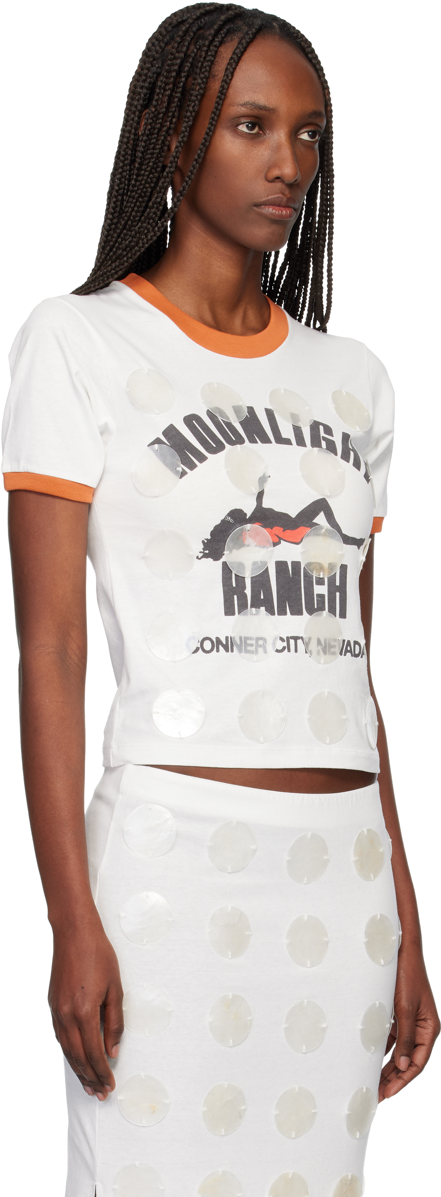 Conner Ives White Mother Of Pearl Paillette Ringer T- Shirt In White