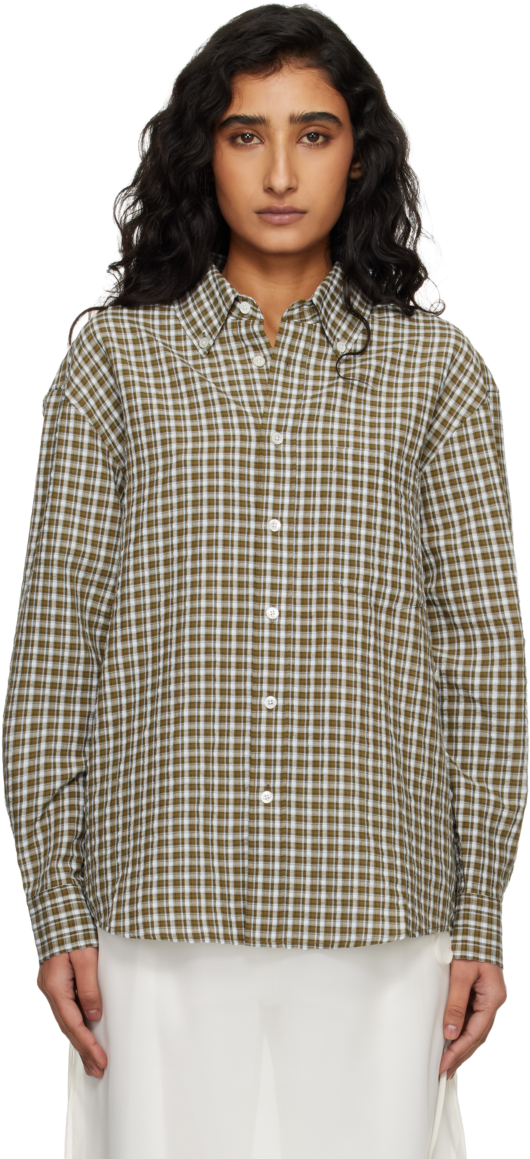 トップス everyone oversized B/D check shirt Dunst: Khaki Oversized BD Checked Shirt | SSENSE