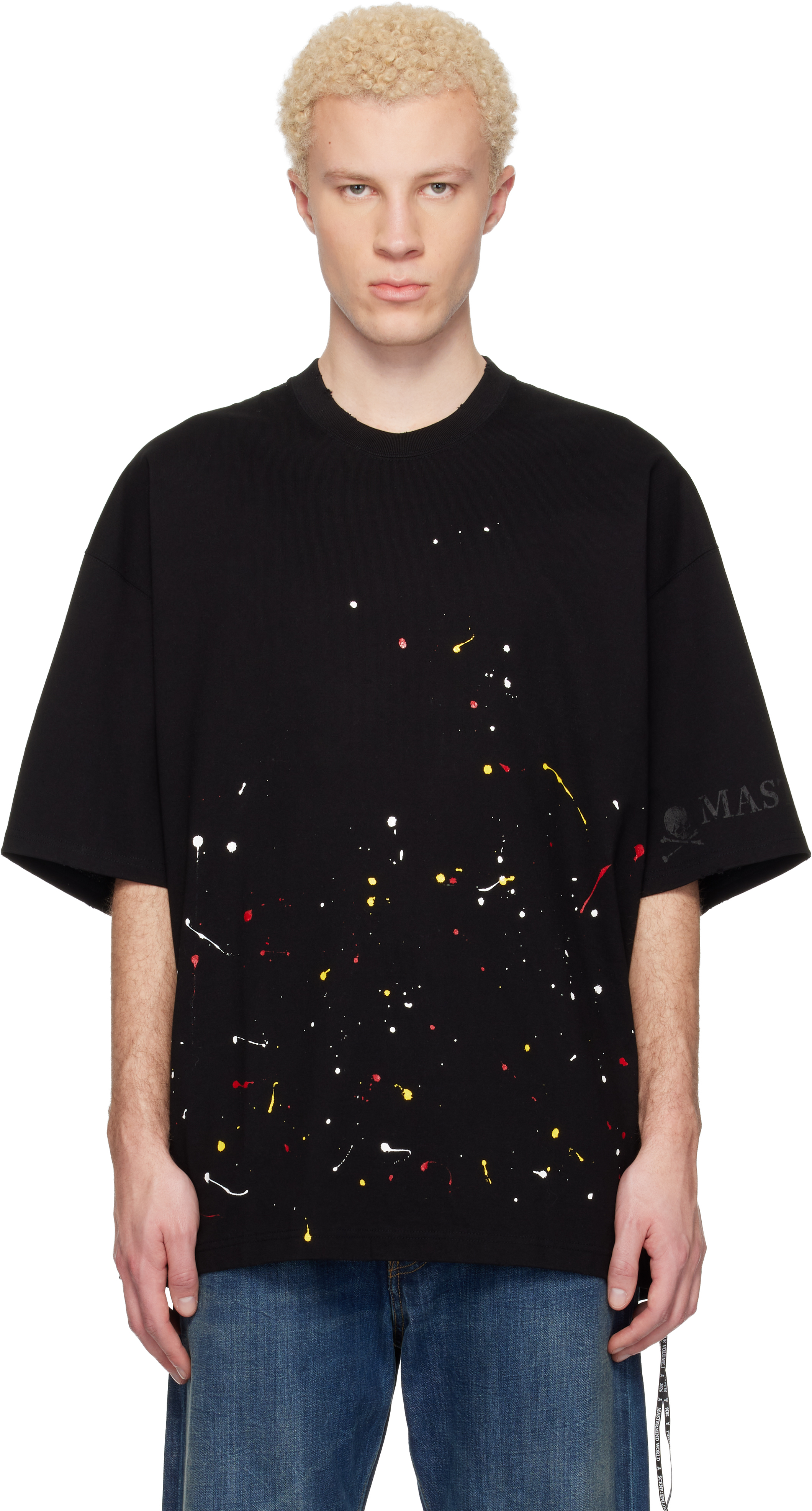 Black MW Distressed SS T-shirt by MASTERMIND WORLD on Sale