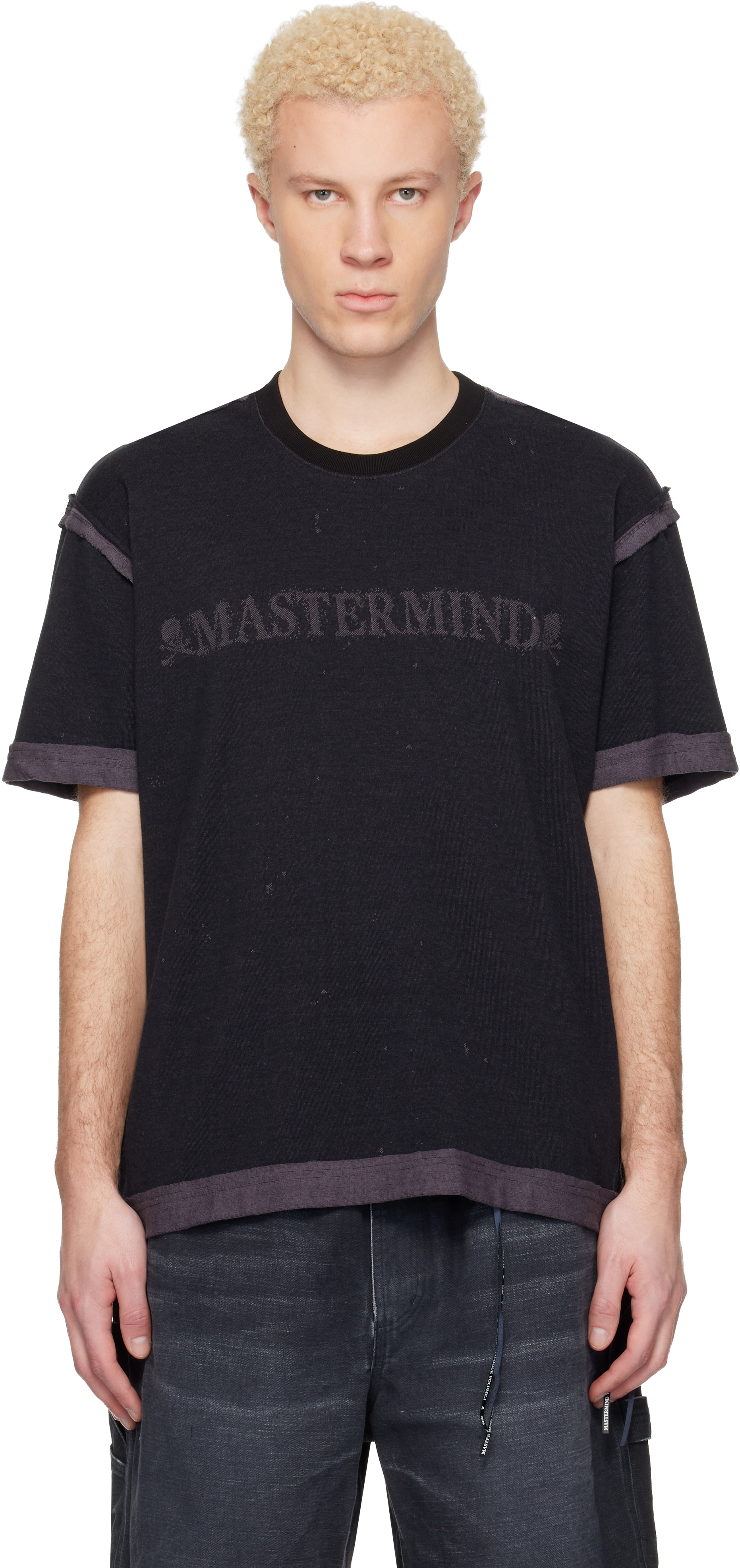 MASTERMIND WORLD: ブラック MW Cut-Off SS Tシャツ | SSENSE 日本